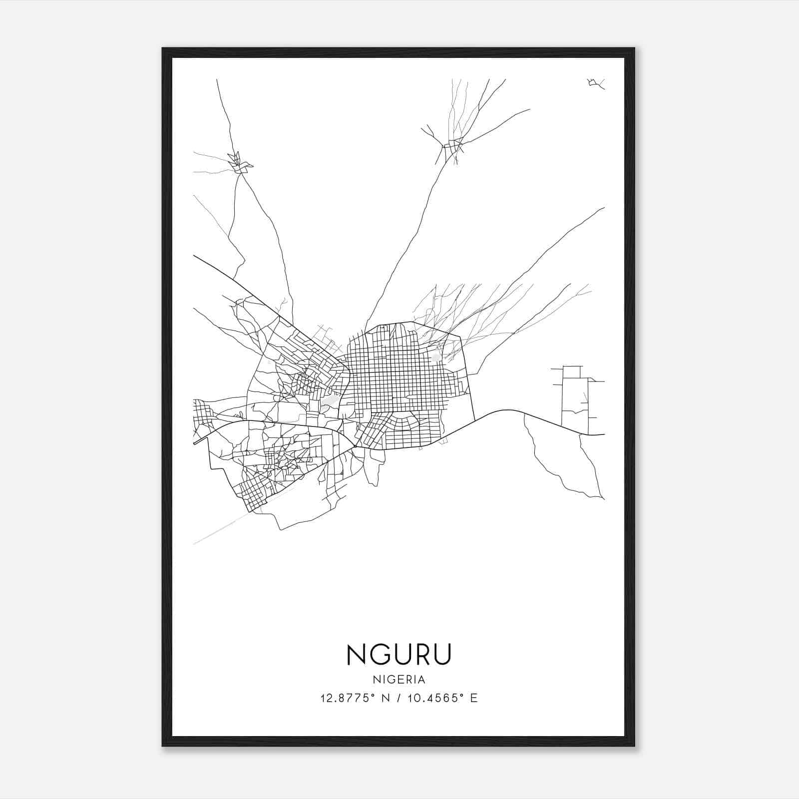 Nguru Nigeria Map Poster, Nguru City Road Wall Art Print