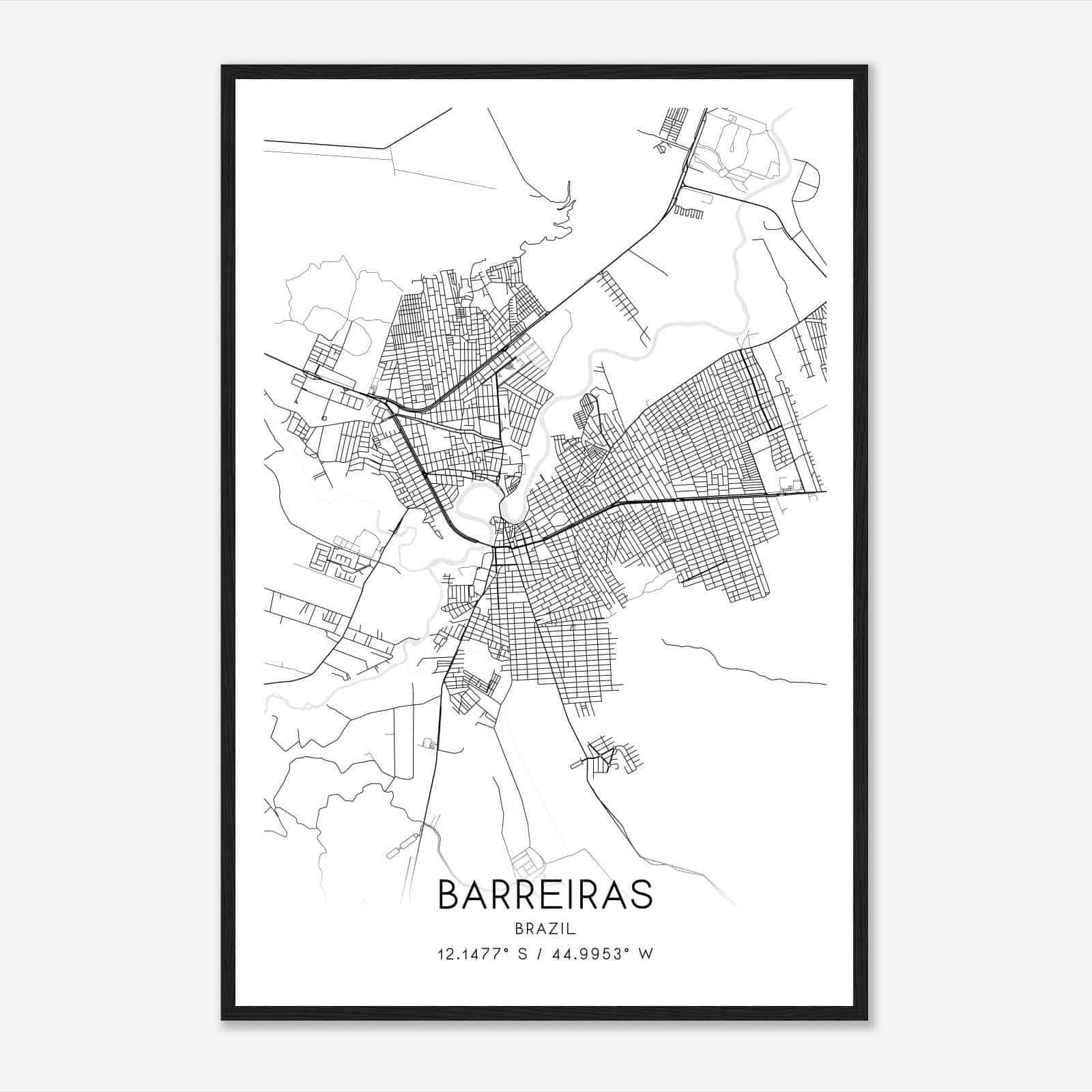 Barreiras Brazil Map Poster, Barreiras City Road Wall Art Print