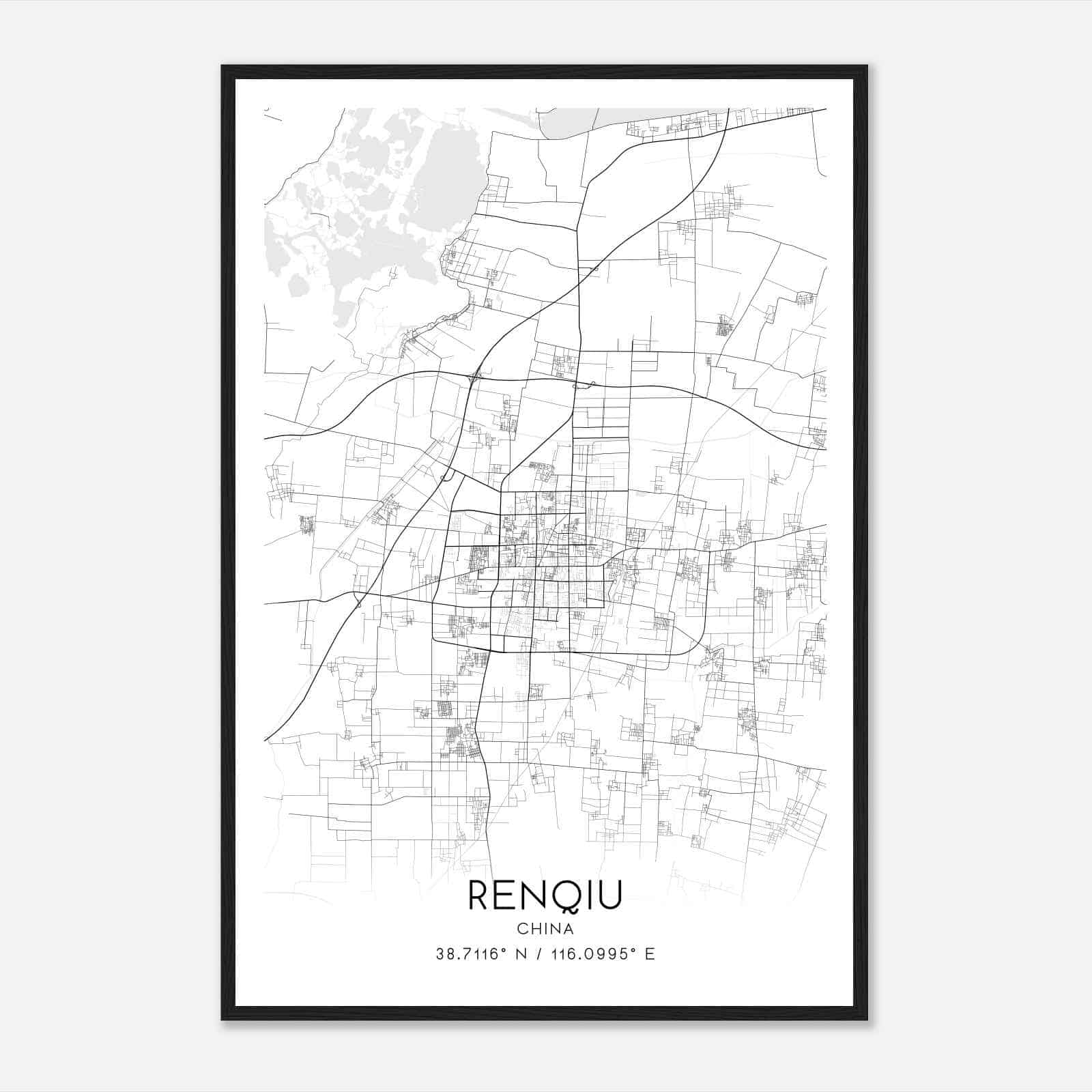 Renqiu China Map Poster, Renqiu City Road Wall Art Print