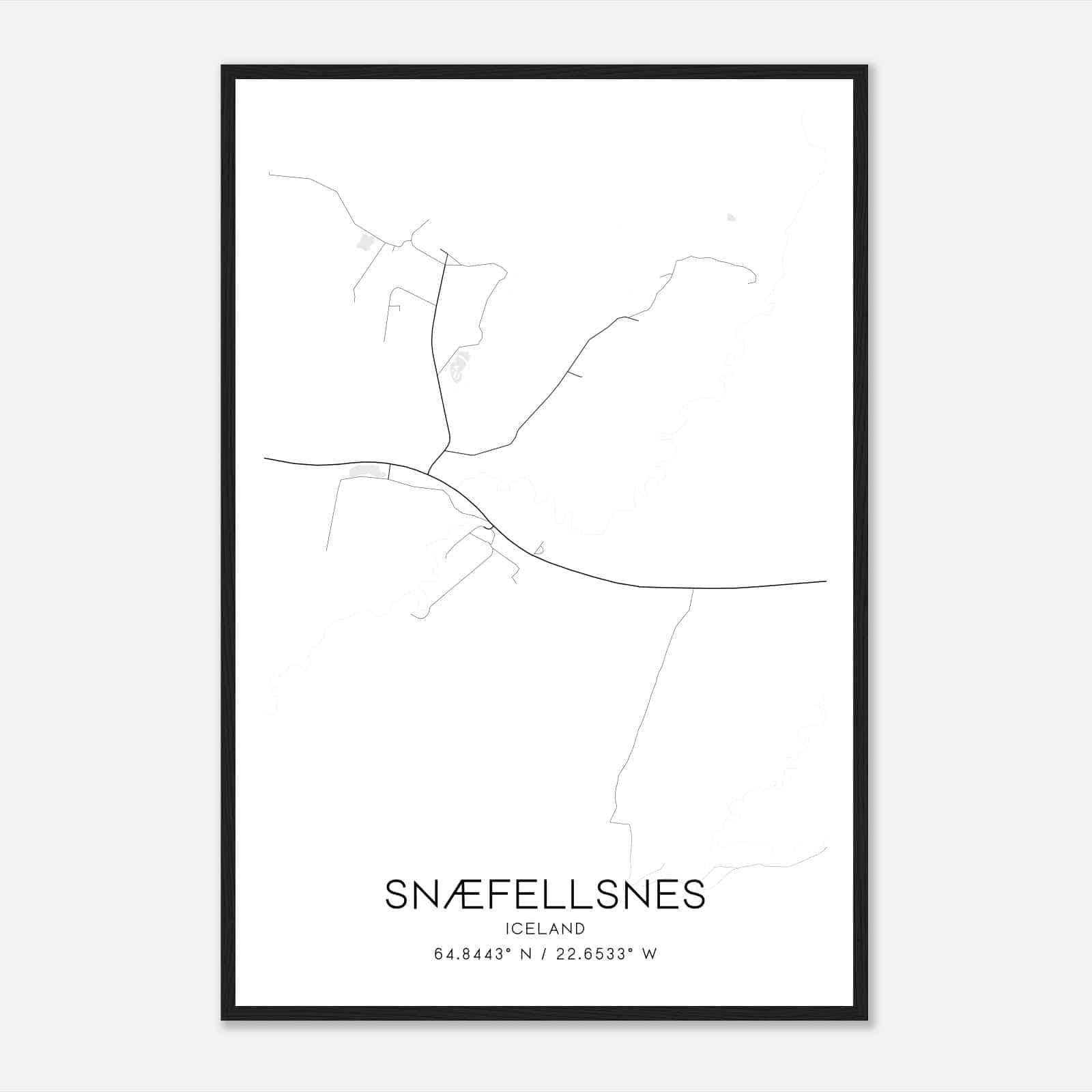 Snaefellsnes Iceland Map Poster, Snaefellsnes City Road Wall Art Print