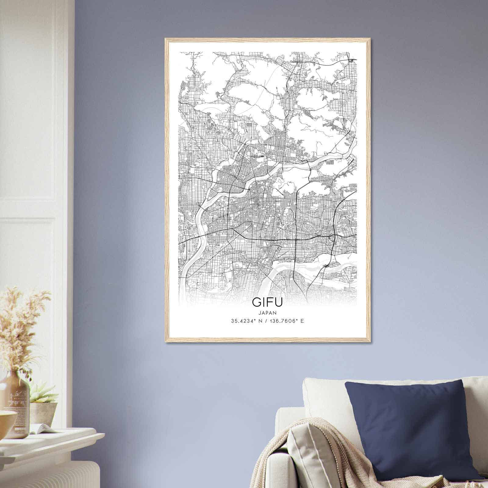 Gifu Japan Map Poster, Gifu City Road Wall Art Print