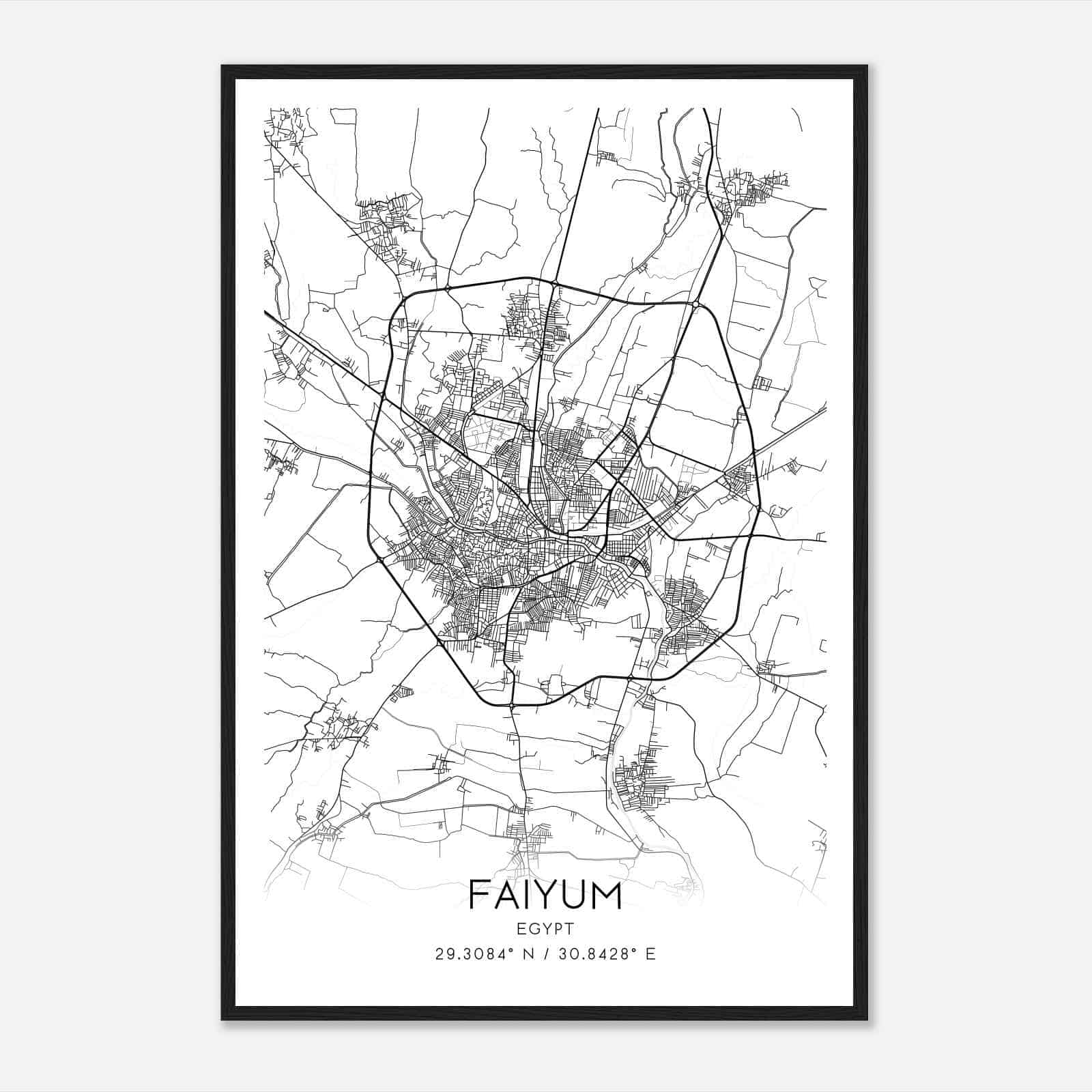 Faiyum Egypt Map Poster, Faiyum City Road Wall Art Print