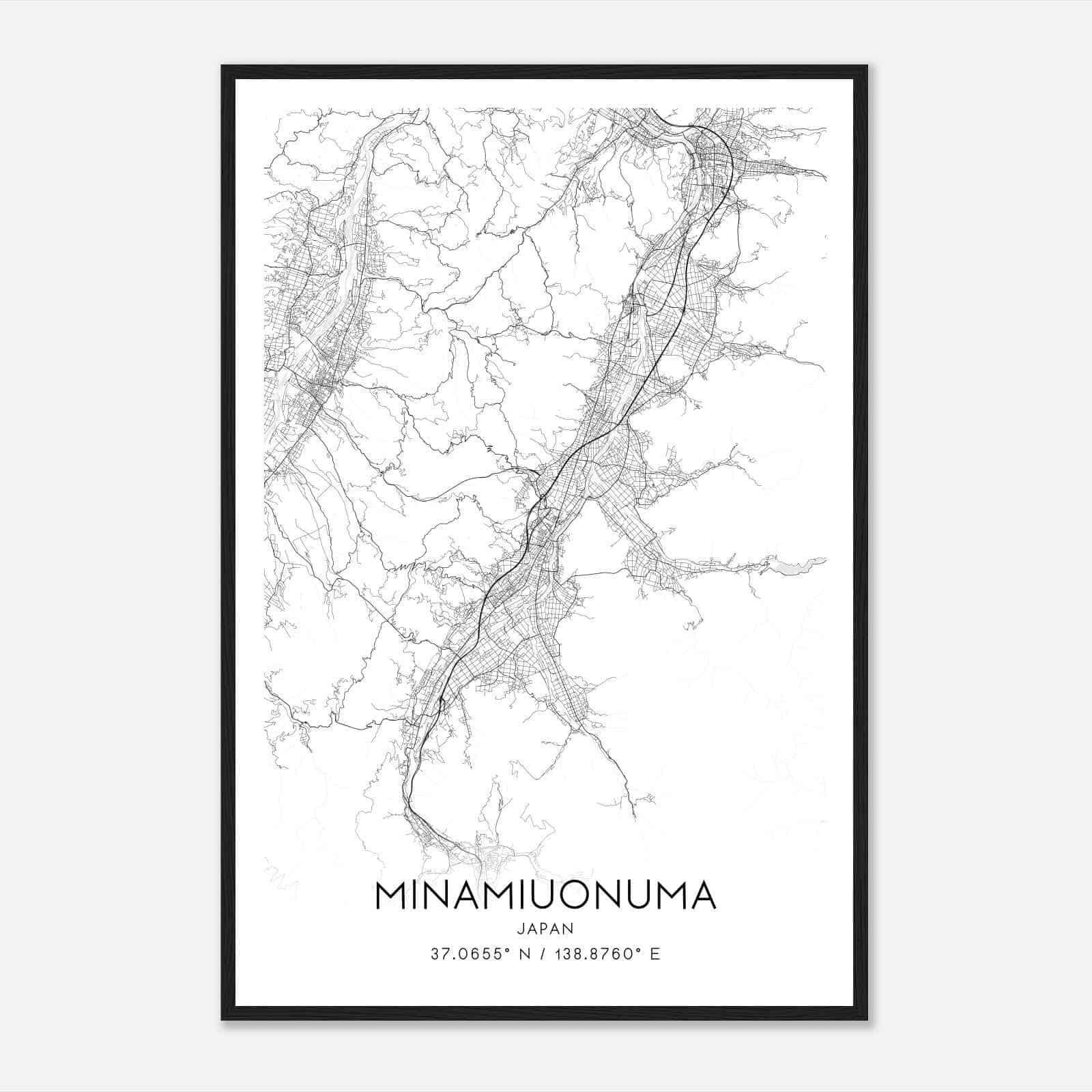 Minamiuonuma Japan Map Poster, Minamiuonuma City Road Wall Art Print