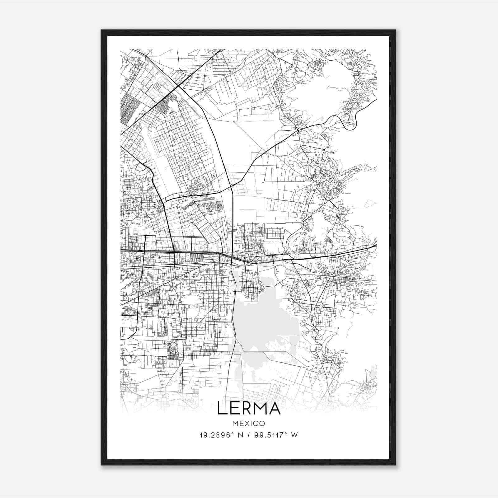 Lerma Mexico Map Poster, Lerma City Road Wall Art Print