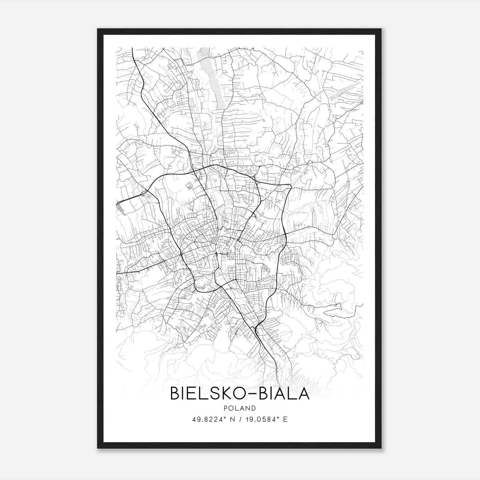 BielskoBiala Poland Map Poster, BielskoBiala City Road Wall Art Print