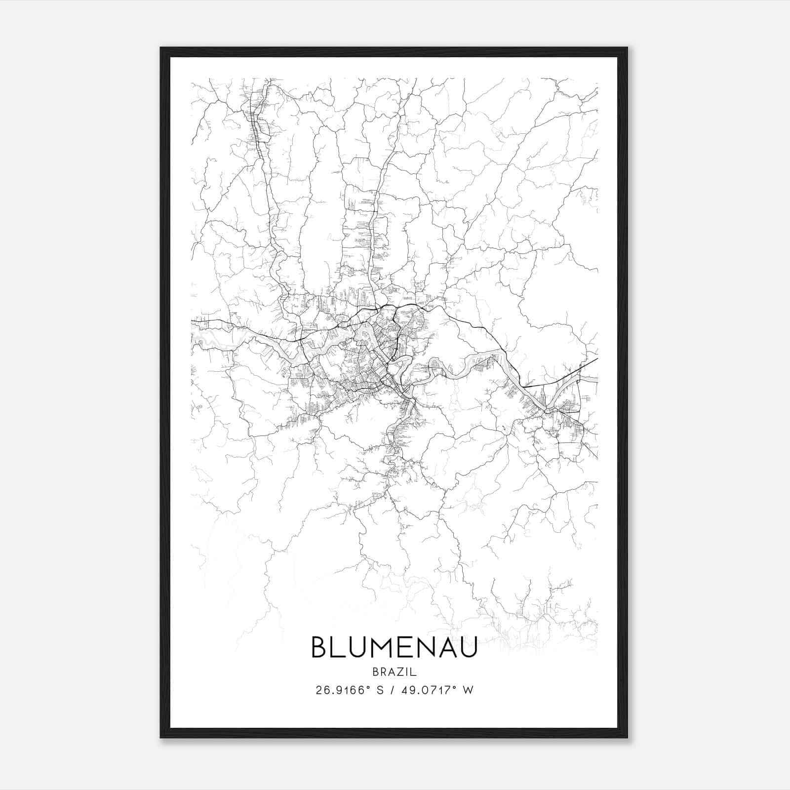 Blumenau Brazil Map Poster, Blumenau City Road Wall Art Print
