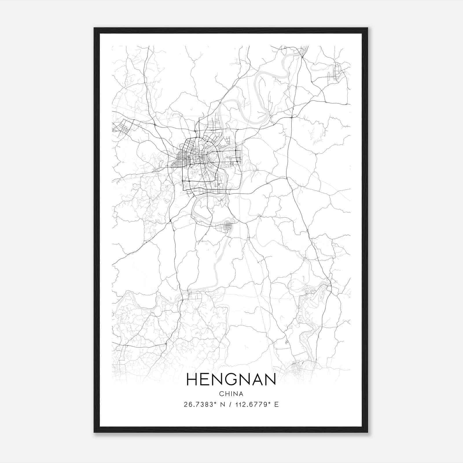 Hengnan China Map Poster, Hengnan City Road Wall Art Print