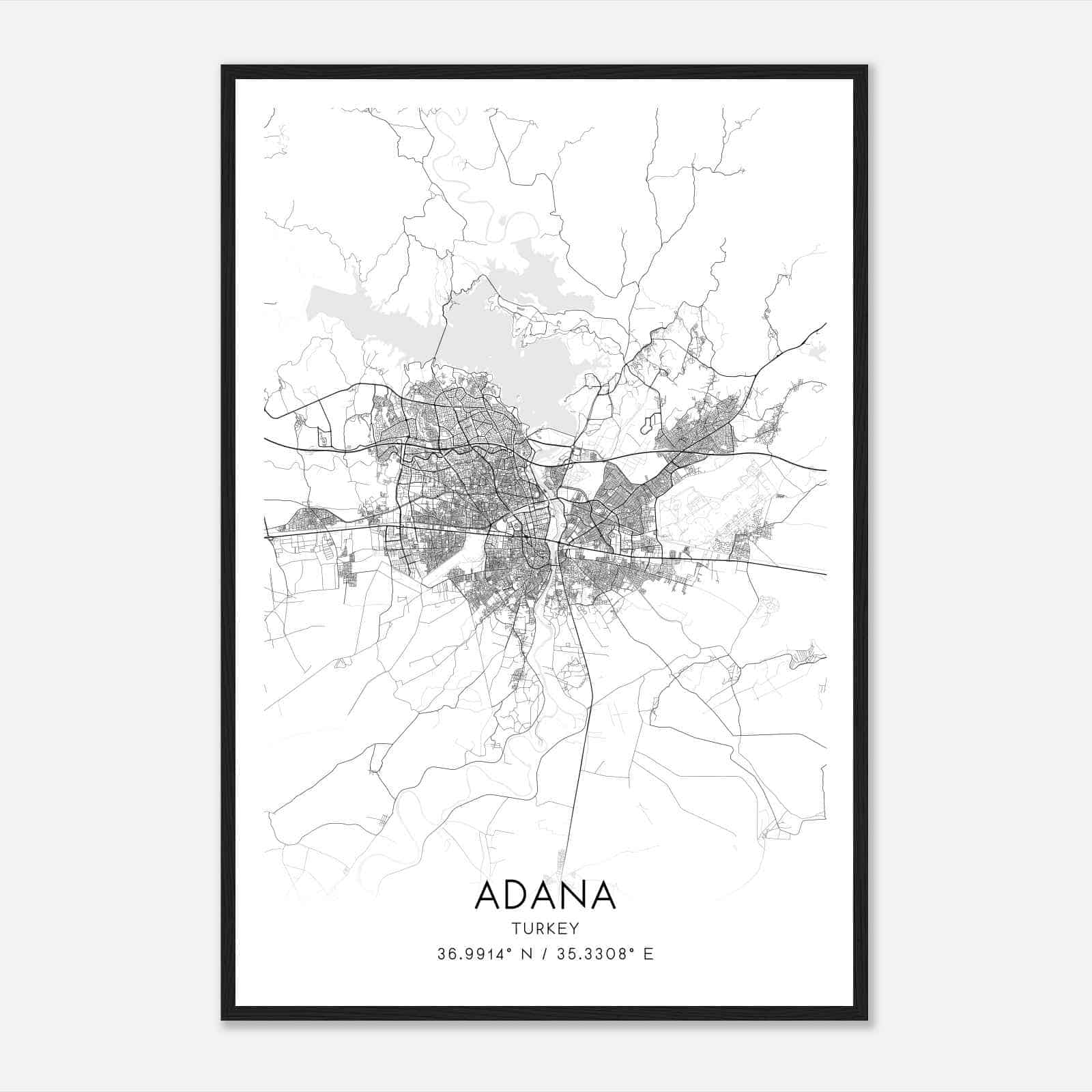 Adana Turkey Map Poster, Adana City Road Wall Art Print