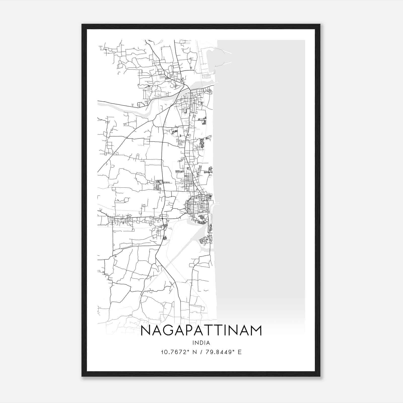 Nagapattinam India Map Poster, Nagapattinam City Road Wall Art Print ...