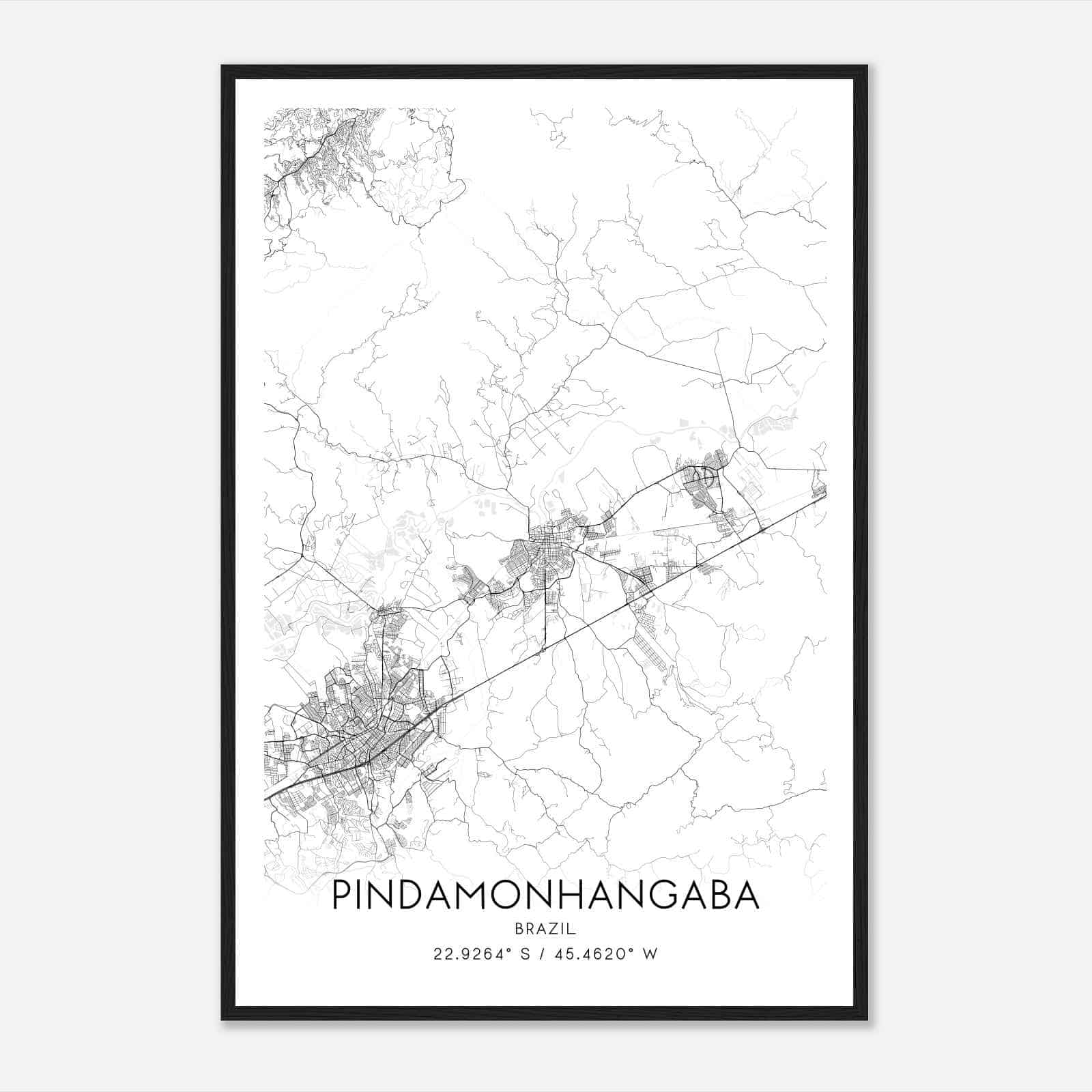 Pindamonhangaba Brazil Map Poster, Pindamonhangaba City Road Wall Art Print