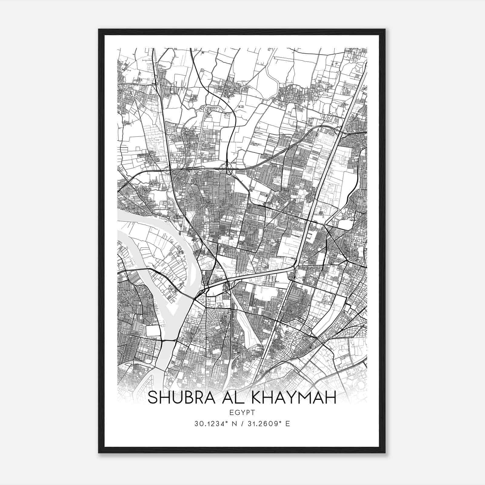 Shubra Al Khaymah Egypt Map Poster, Shubra Al Khaymah City Road Wall Art Print
