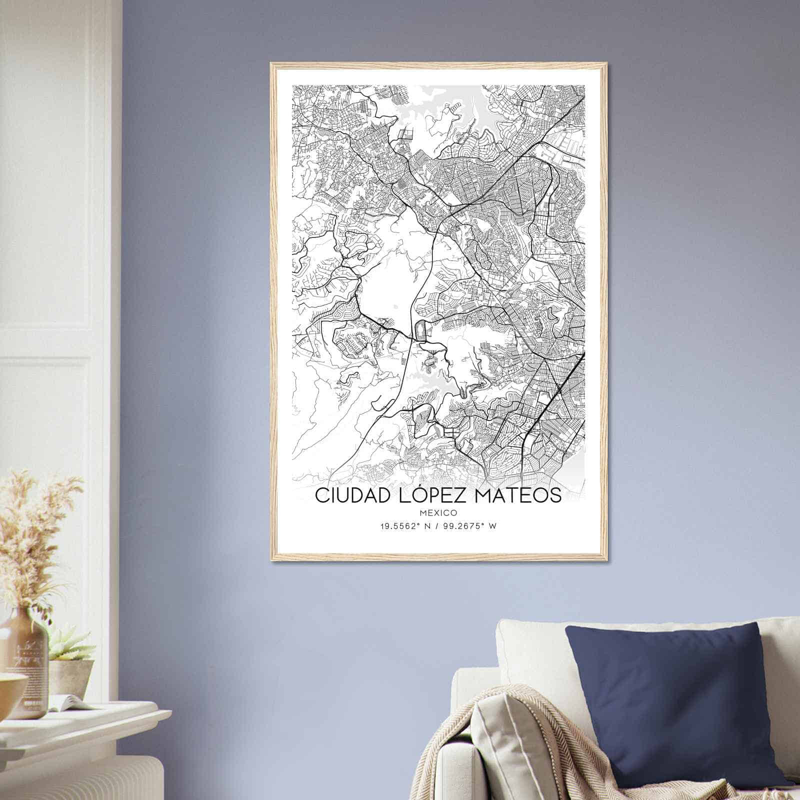Ciudad Lopez Mateos Mexico Map Poster, Ciudad Lopez Mateos City Road Wall Art Print