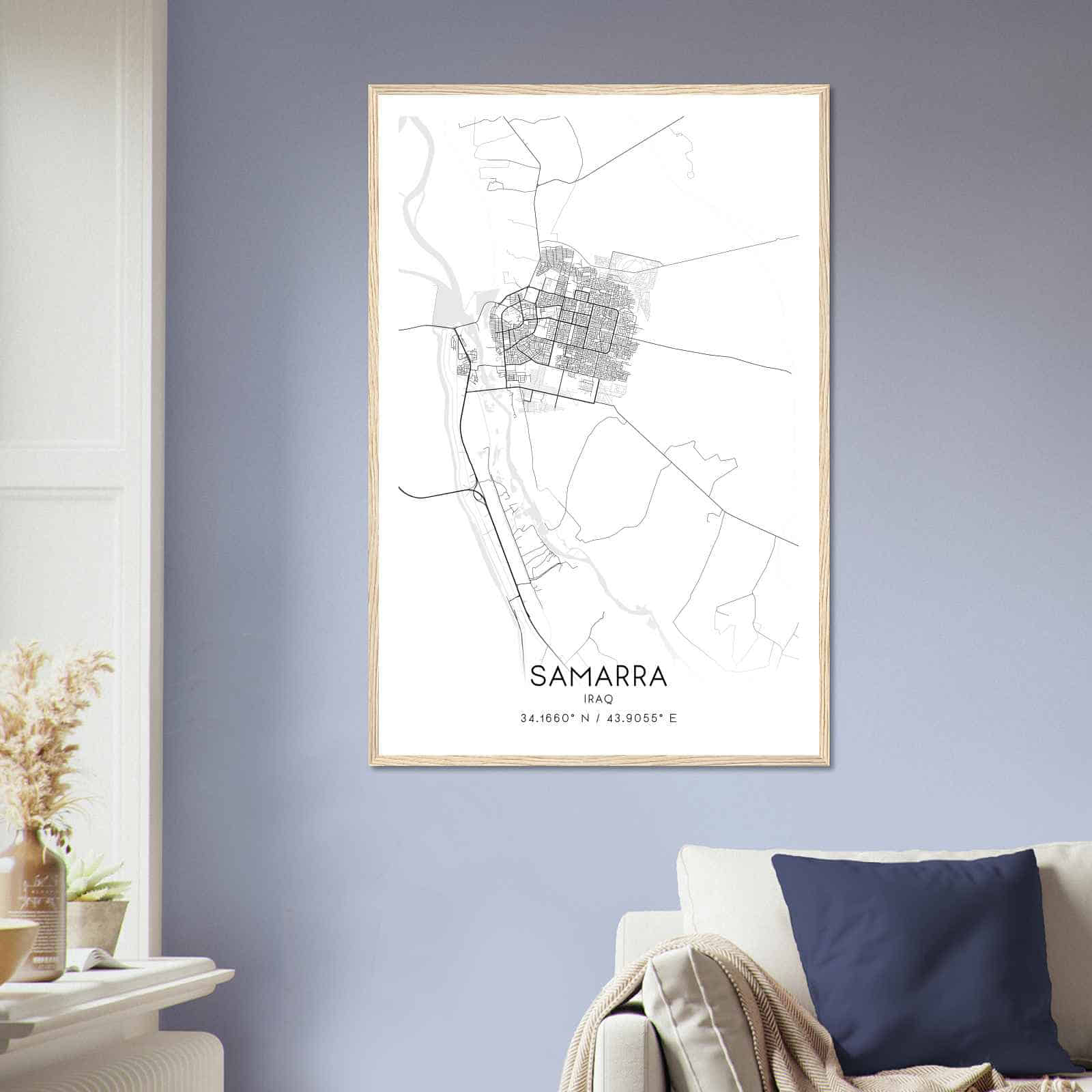 Samarra Iraq Map Poster, Samarra City Road Wall Art Print