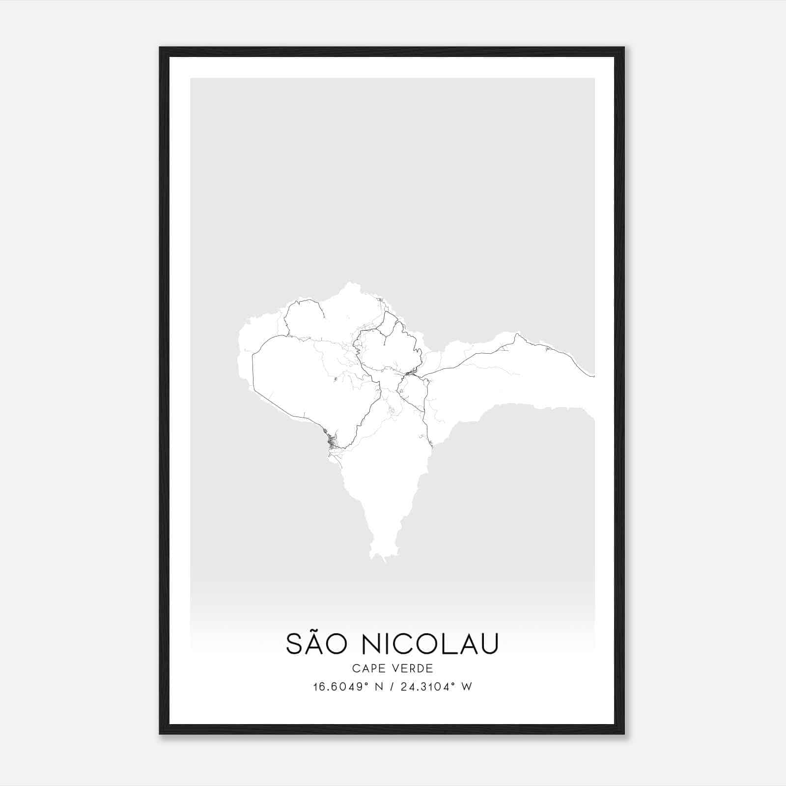 Sao Nicolau Cape Verde Map Poster, Sao Nicolau City Road Wall Art Print