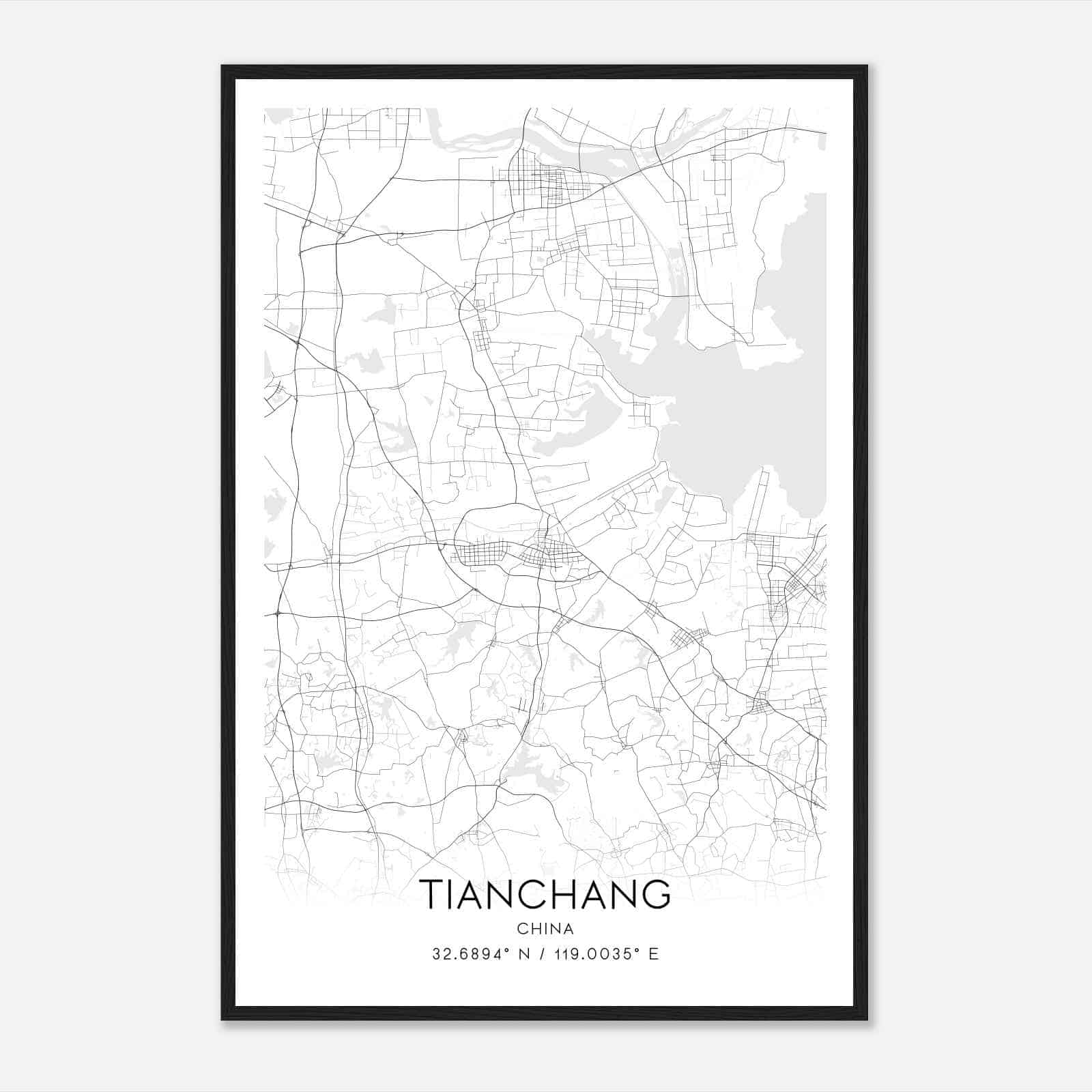 Tianchang China Map Poster, Tianchang City Road Wall Art Print