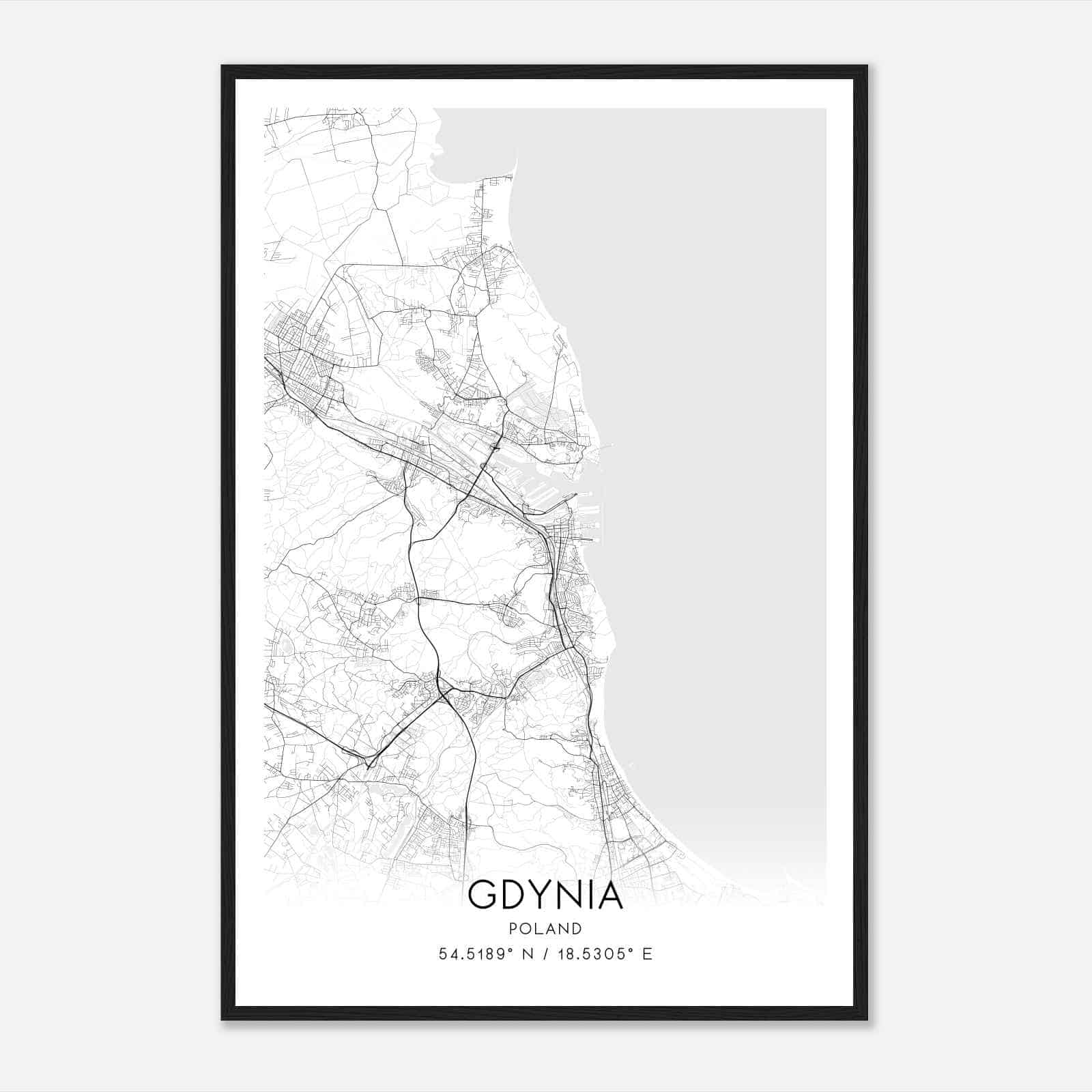 Gdynia Poland Map Poster, Gdynia City Road Wall Art Print