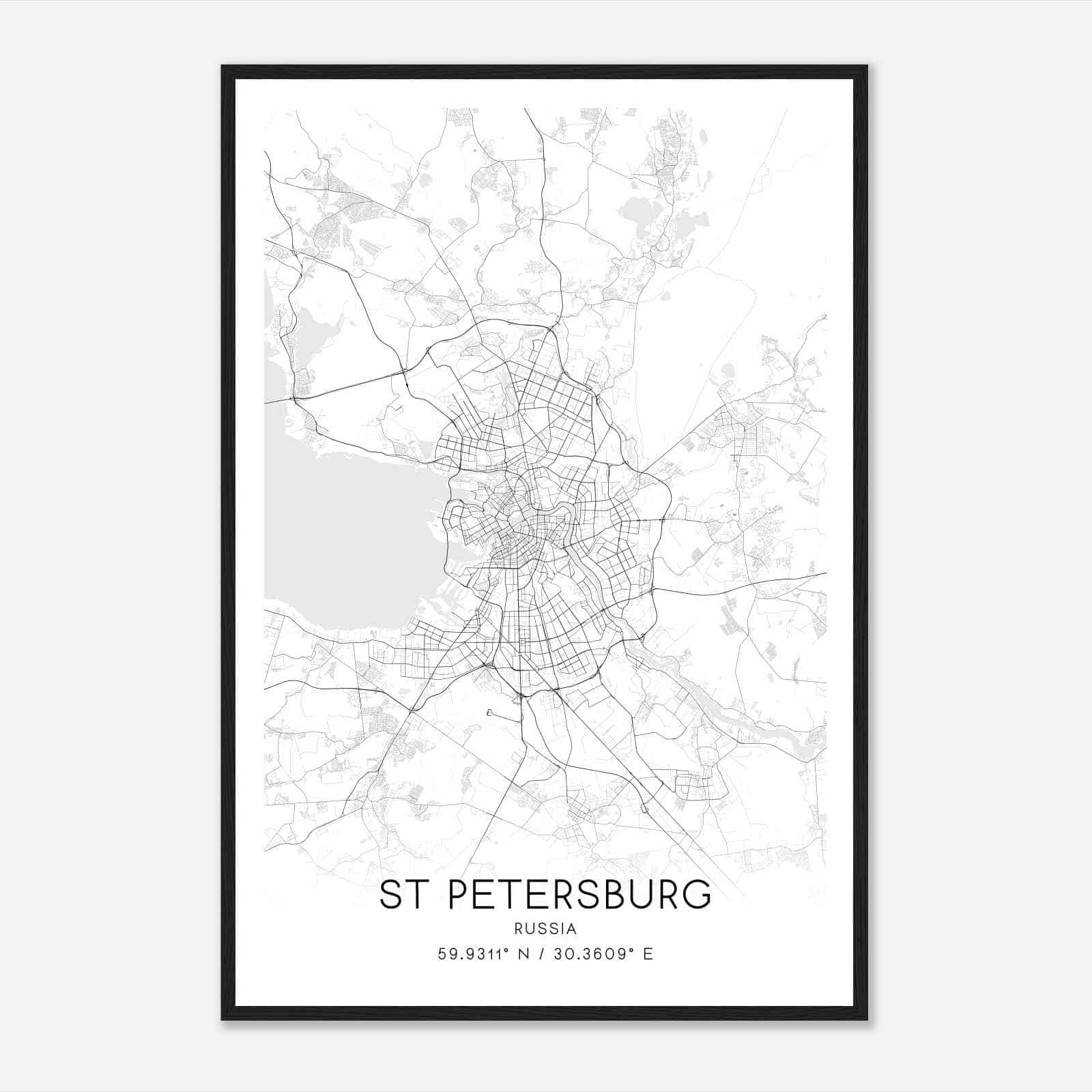 St Petersburg Russia Map Poster, St Petersburg City Road Wall Art Print