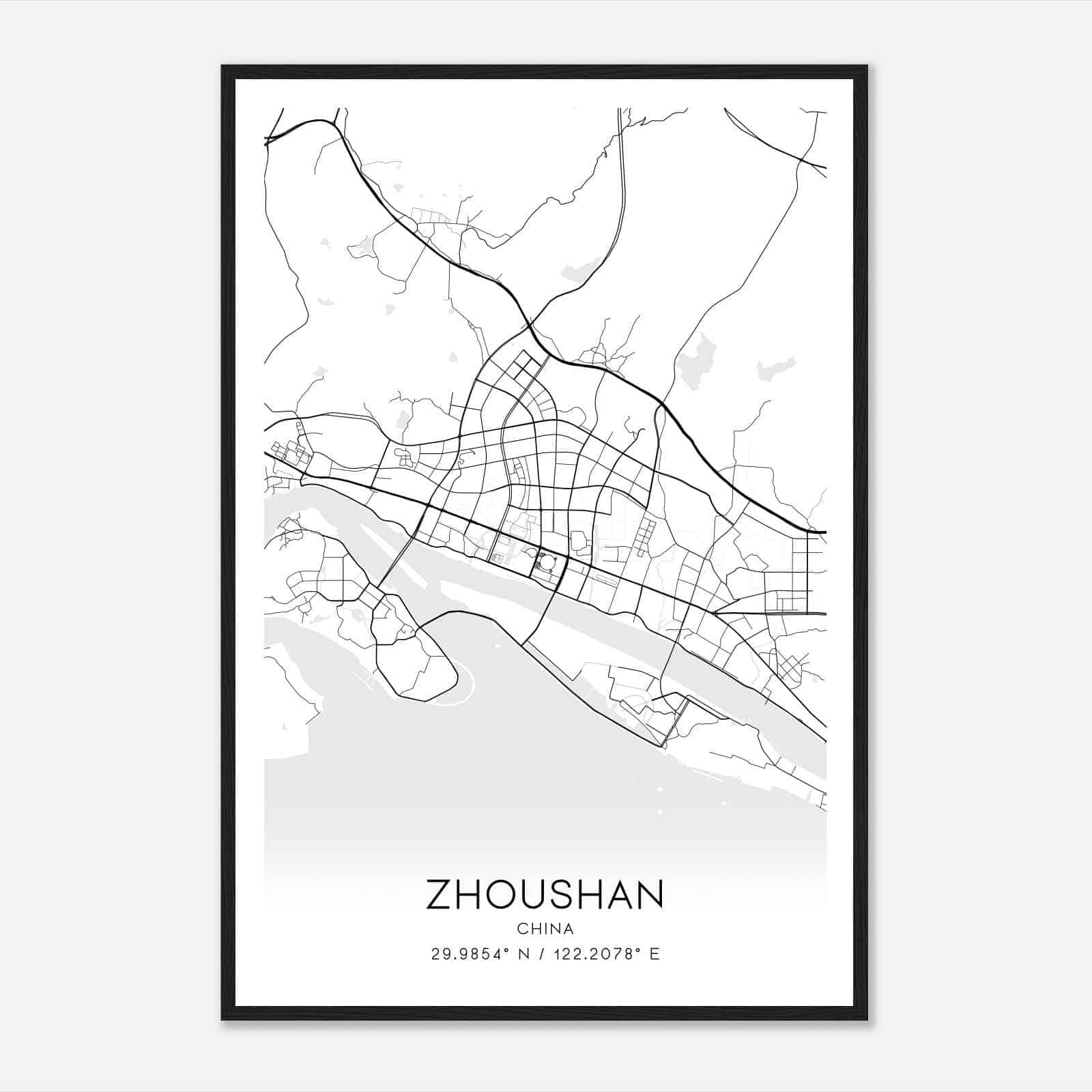 Zhoushan China Map Poster, Zhoushan City Road Wall Art Print