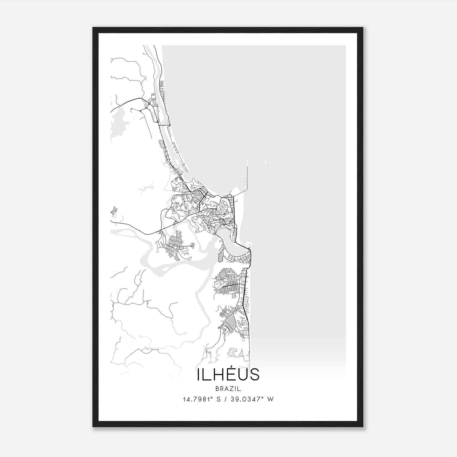 Ilheus Brazil Map Poster, Ilheus City Road Wall Art Print