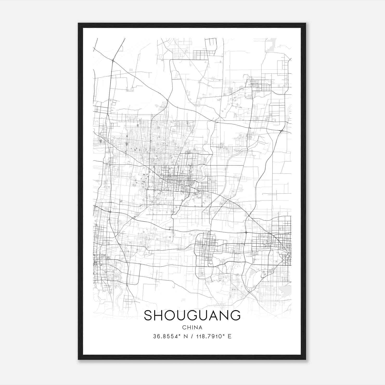 Shouguang China Map Poster, Shouguang City Road Wall Art Print