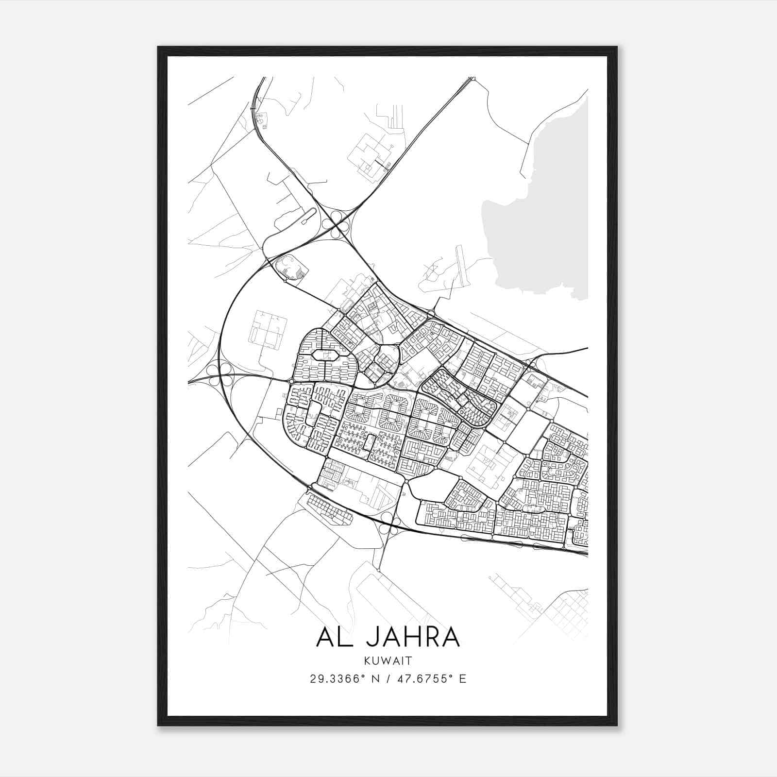 Al Jahra Kuwait Map Poster, Al Jahra City Road Wall Art Print