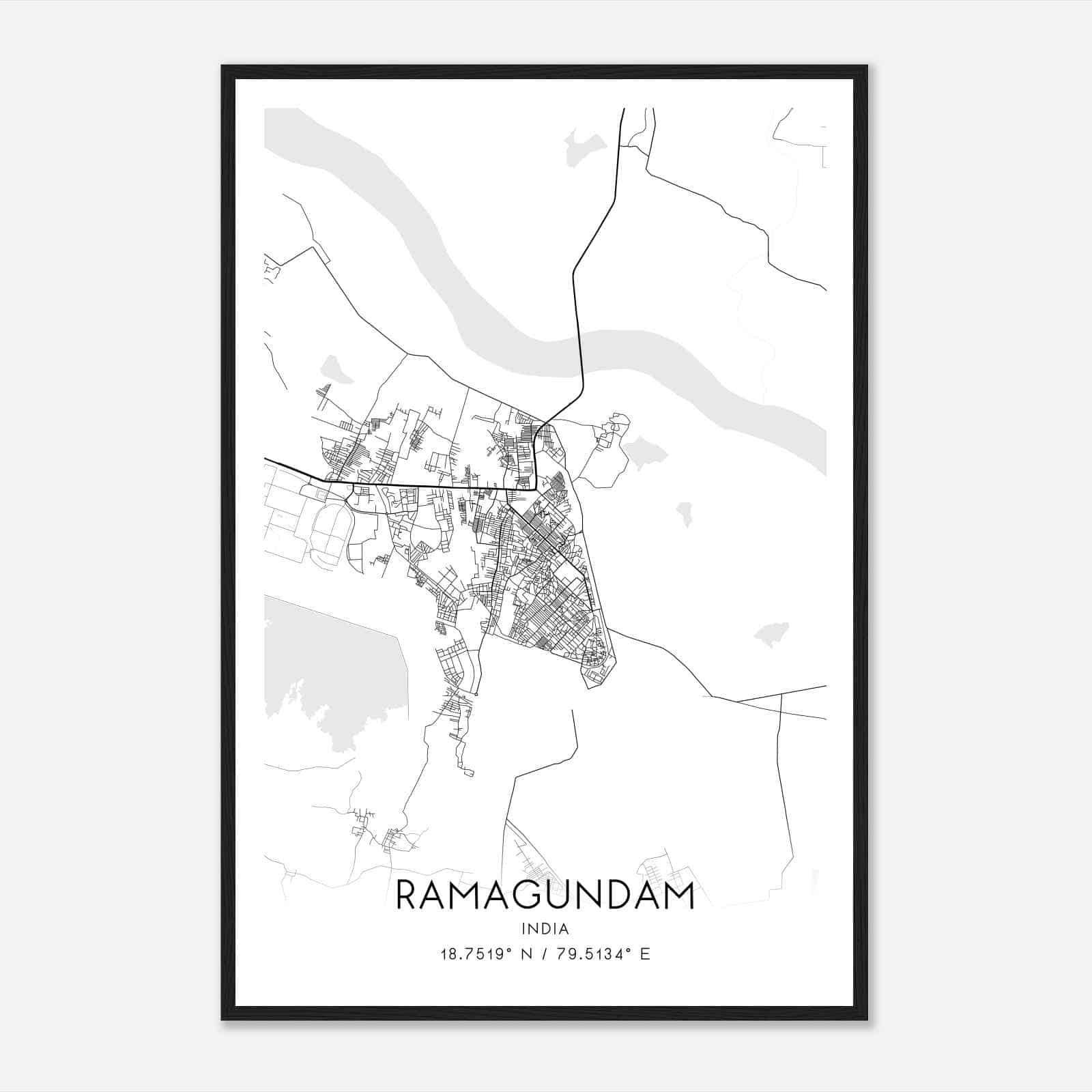Ramagundam India Map Poster, Ramagundam City Road Wall Art Print