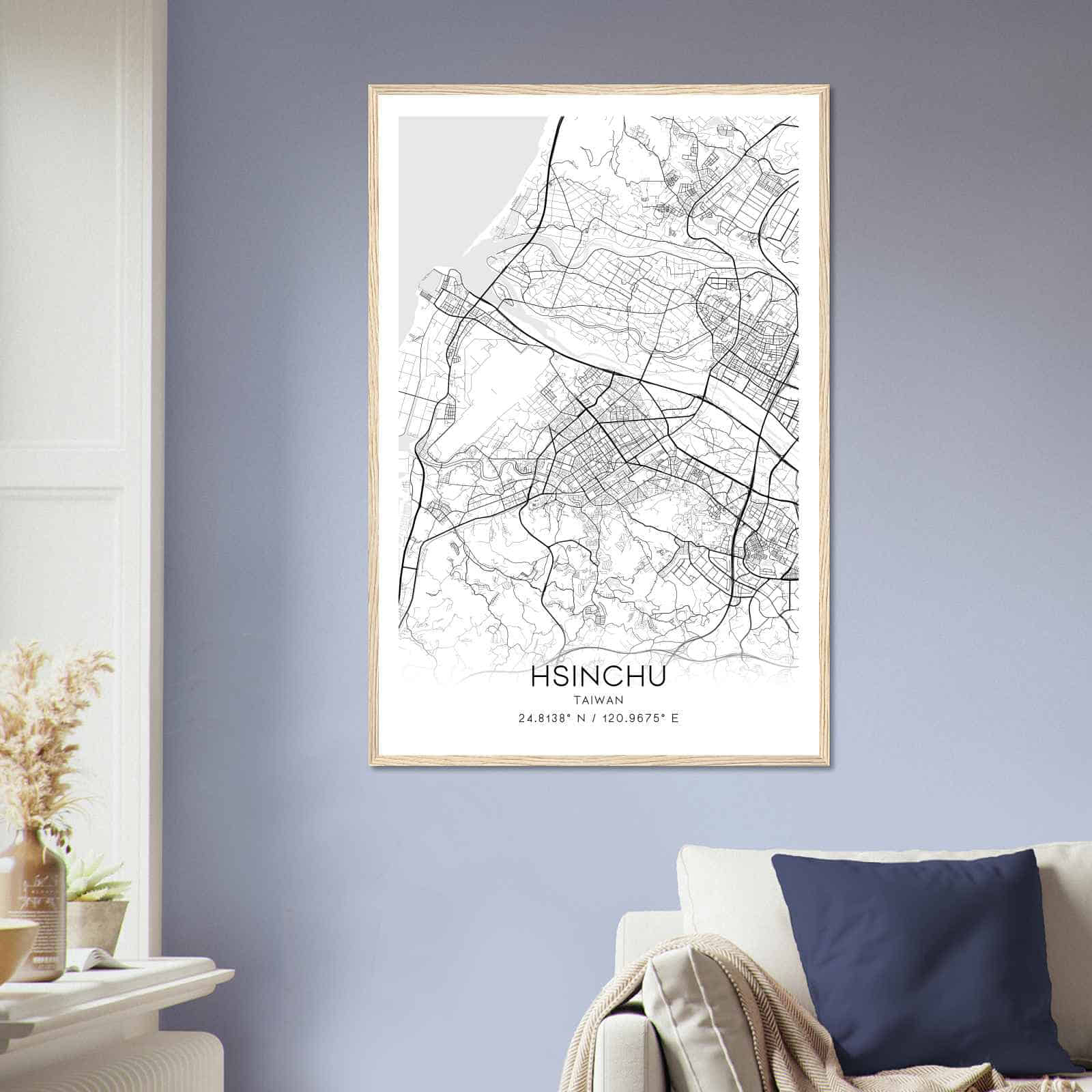Hsinchu Taiwan Map Poster, Hsinchu City Road Wall Art Print