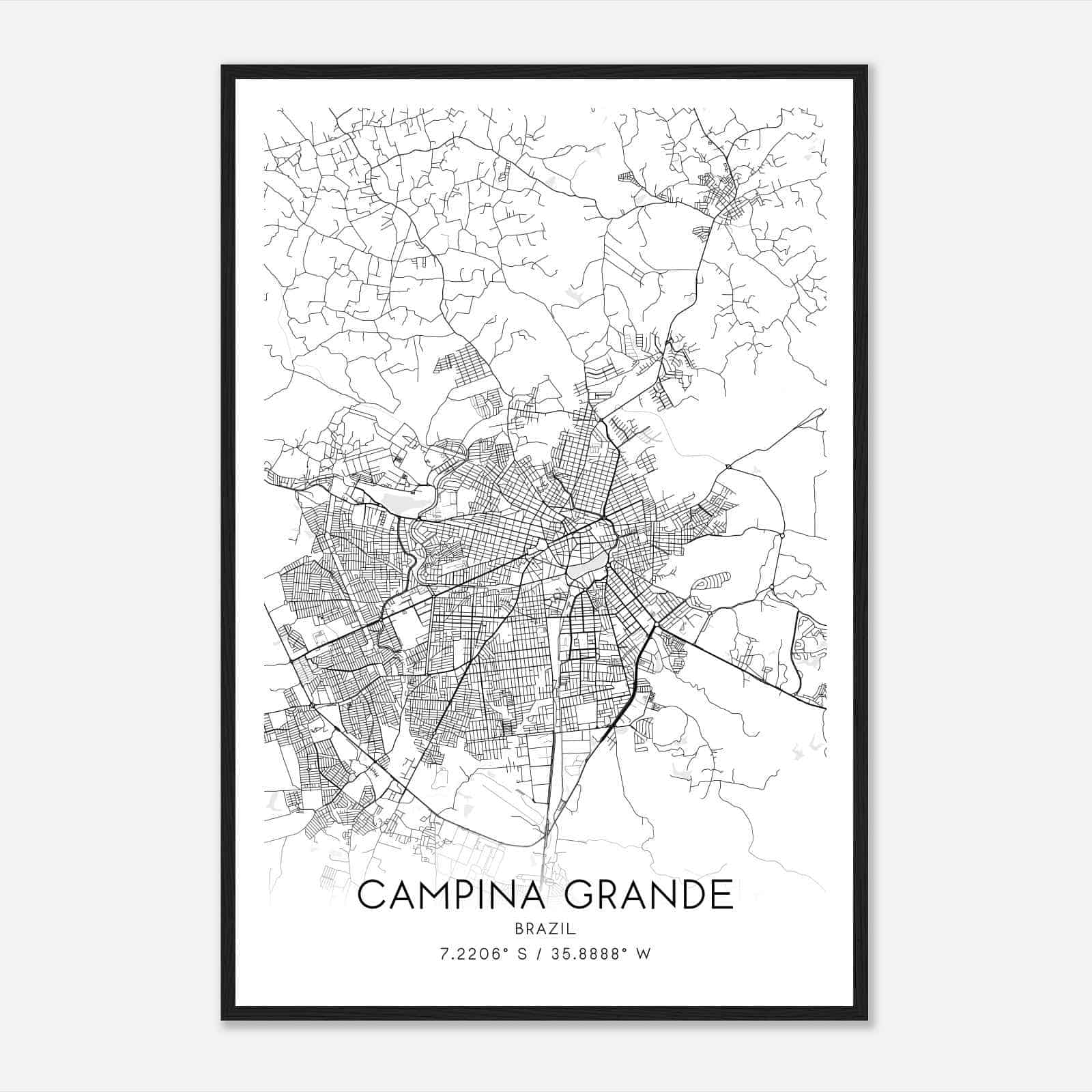 Campina Grande Brazil Map Poster, Campina Grande City Road Wall Art Print