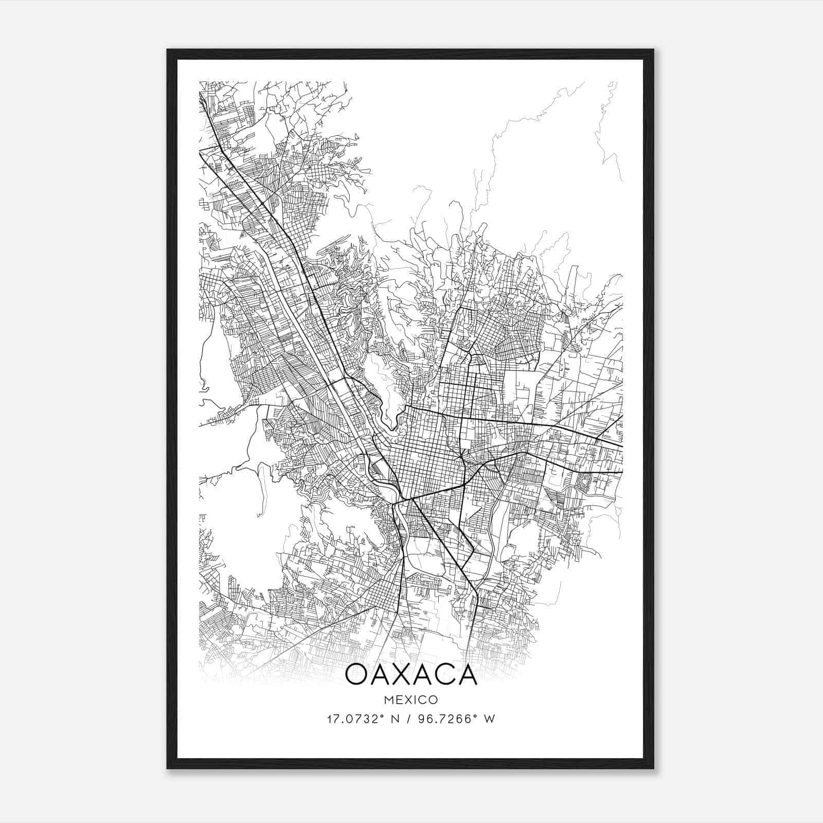 Oaxaca Mexico Map Poster, Oaxaca City Road Wall Art Print