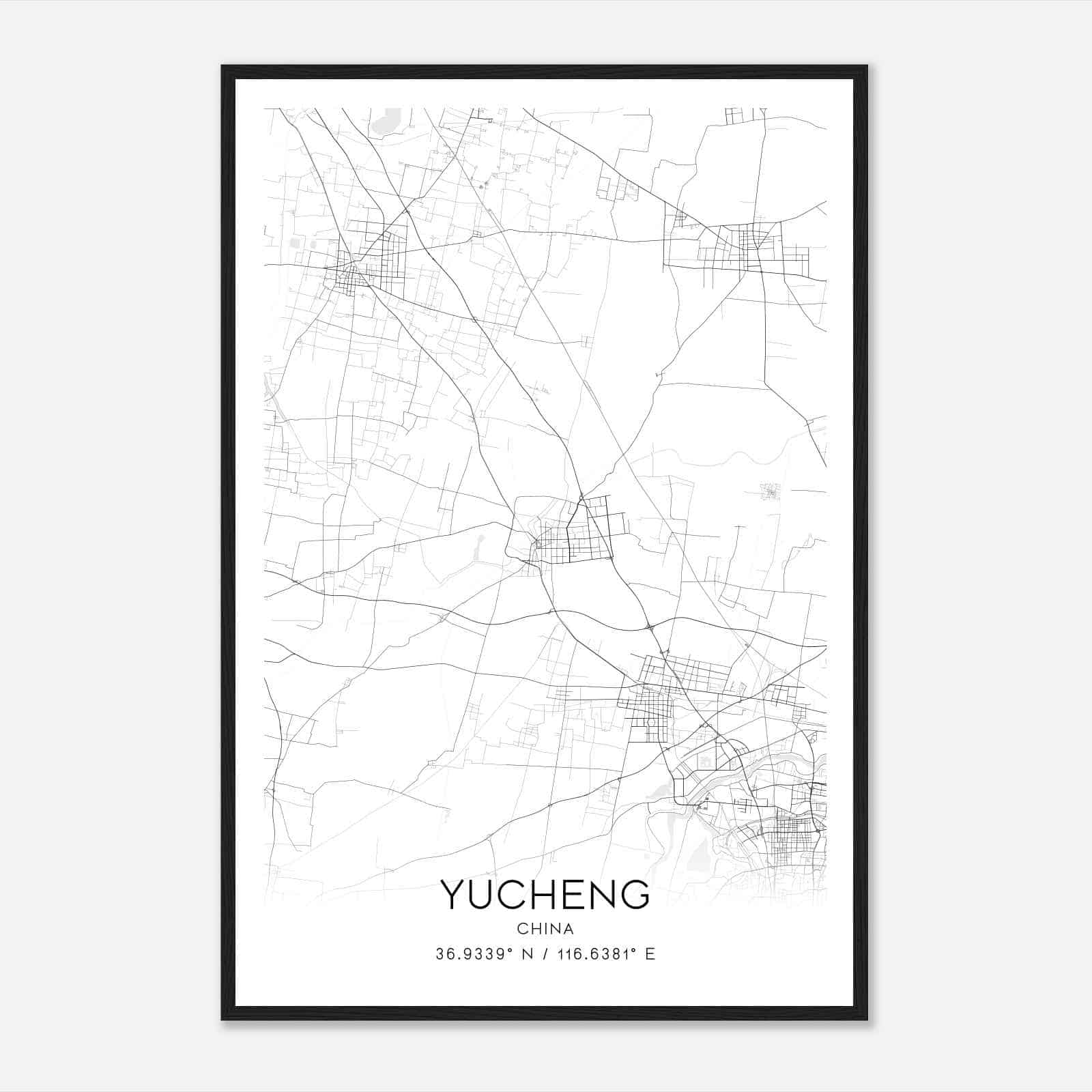 Yucheng China Map Poster, Yucheng City Road Wall Art Print