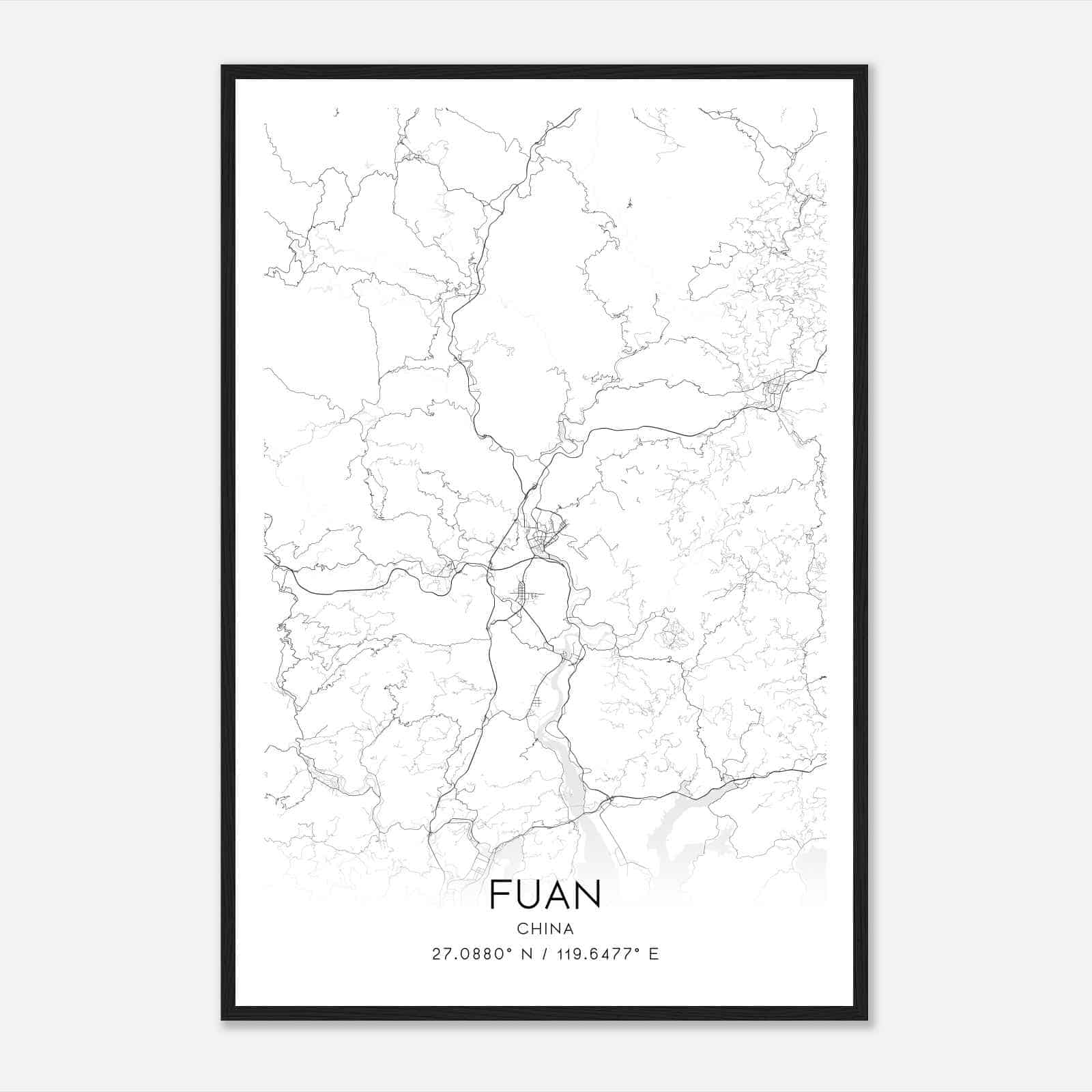 Fuan China Map Poster, Fuan City Road Wall Art Print