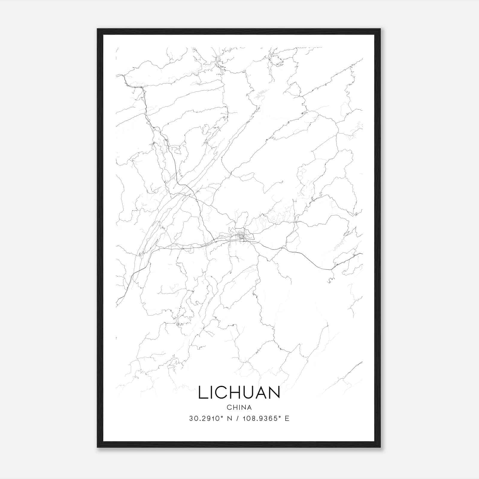 Lichuan China Map Poster, Lichuan City Road Wall Art Print