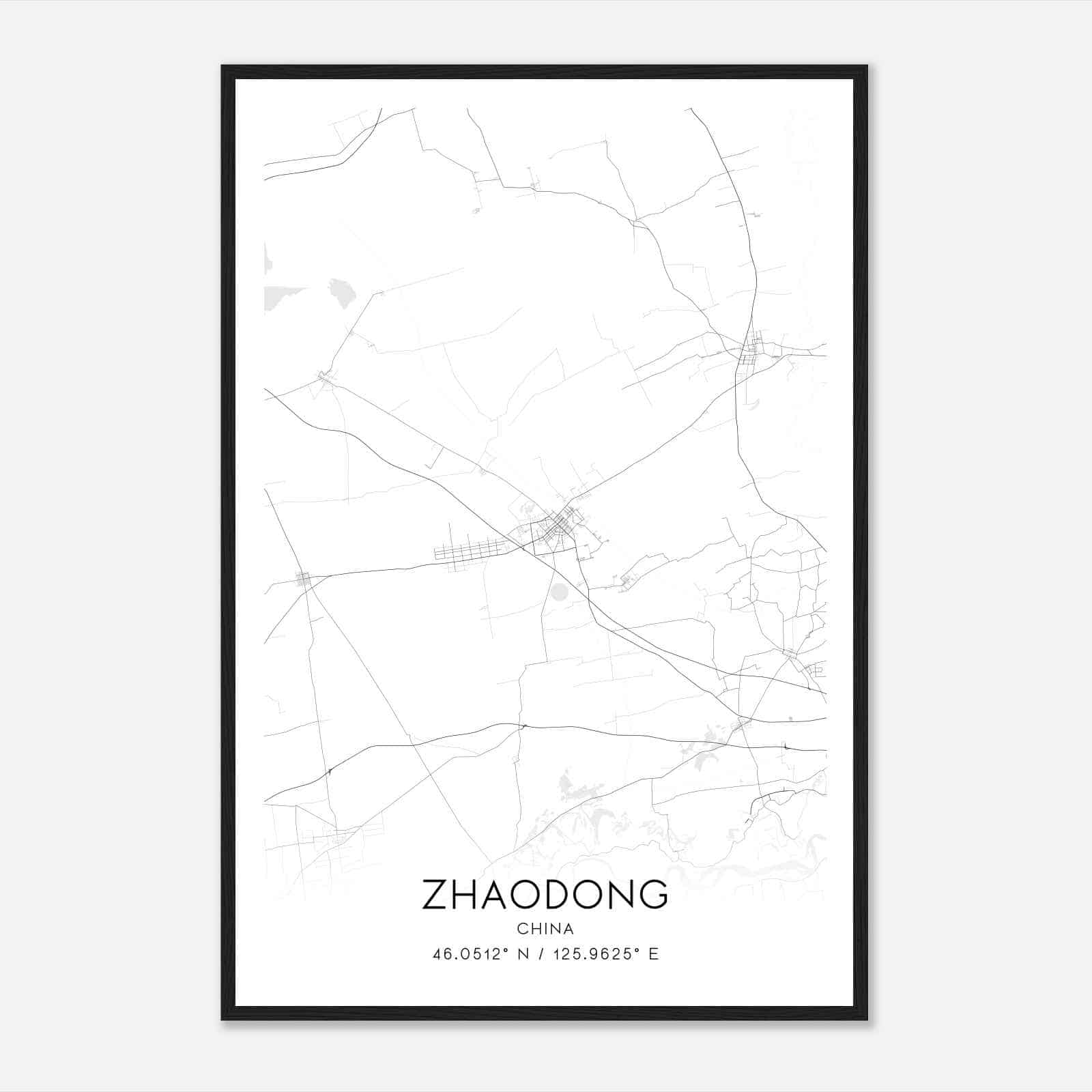 Zhaodong China Map Poster, Zhaodong City Road Wall Art Print
