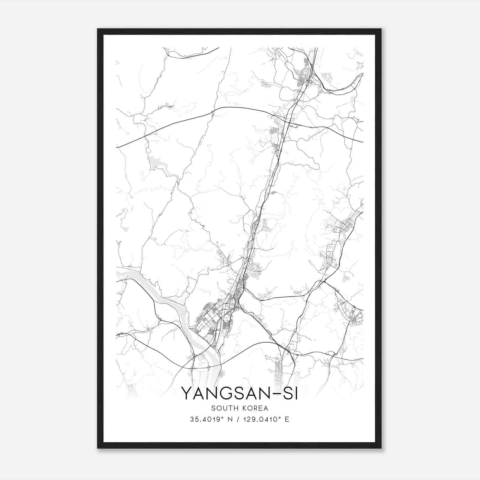 Yangsansi South Korea Map Poster, Yangsansi City Road Wall Art Print