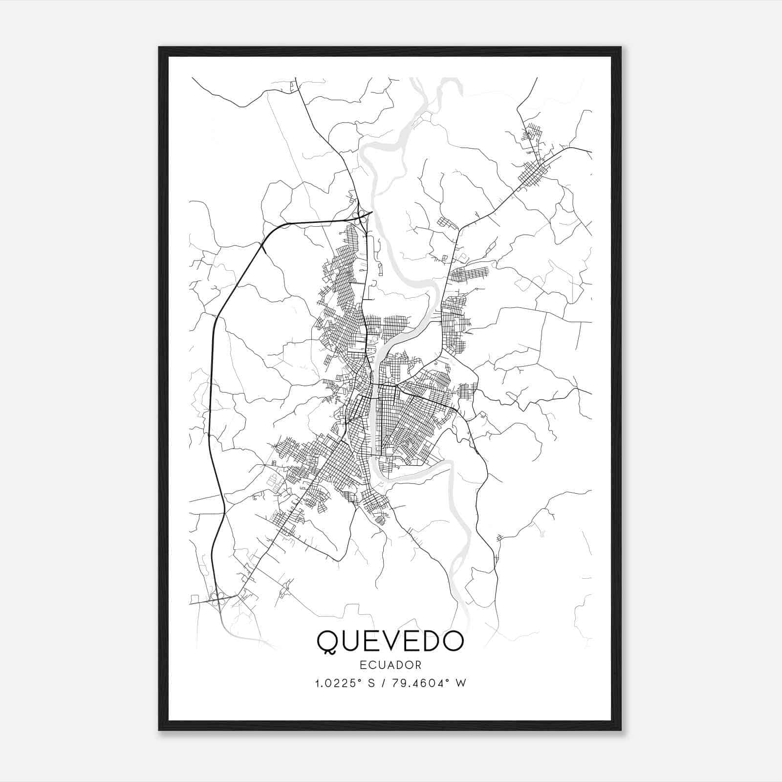 Quevedo Ecuador Map Poster, Quevedo City Road Wall Art Print