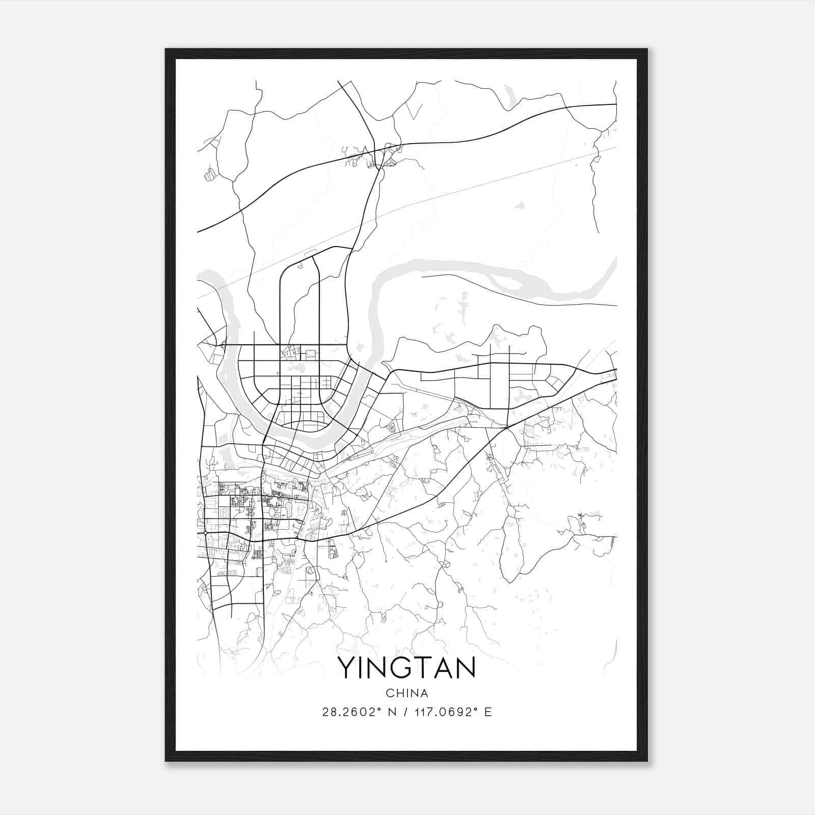 Yingtan China Map Poster, Yingtan City Road Wall Art Print