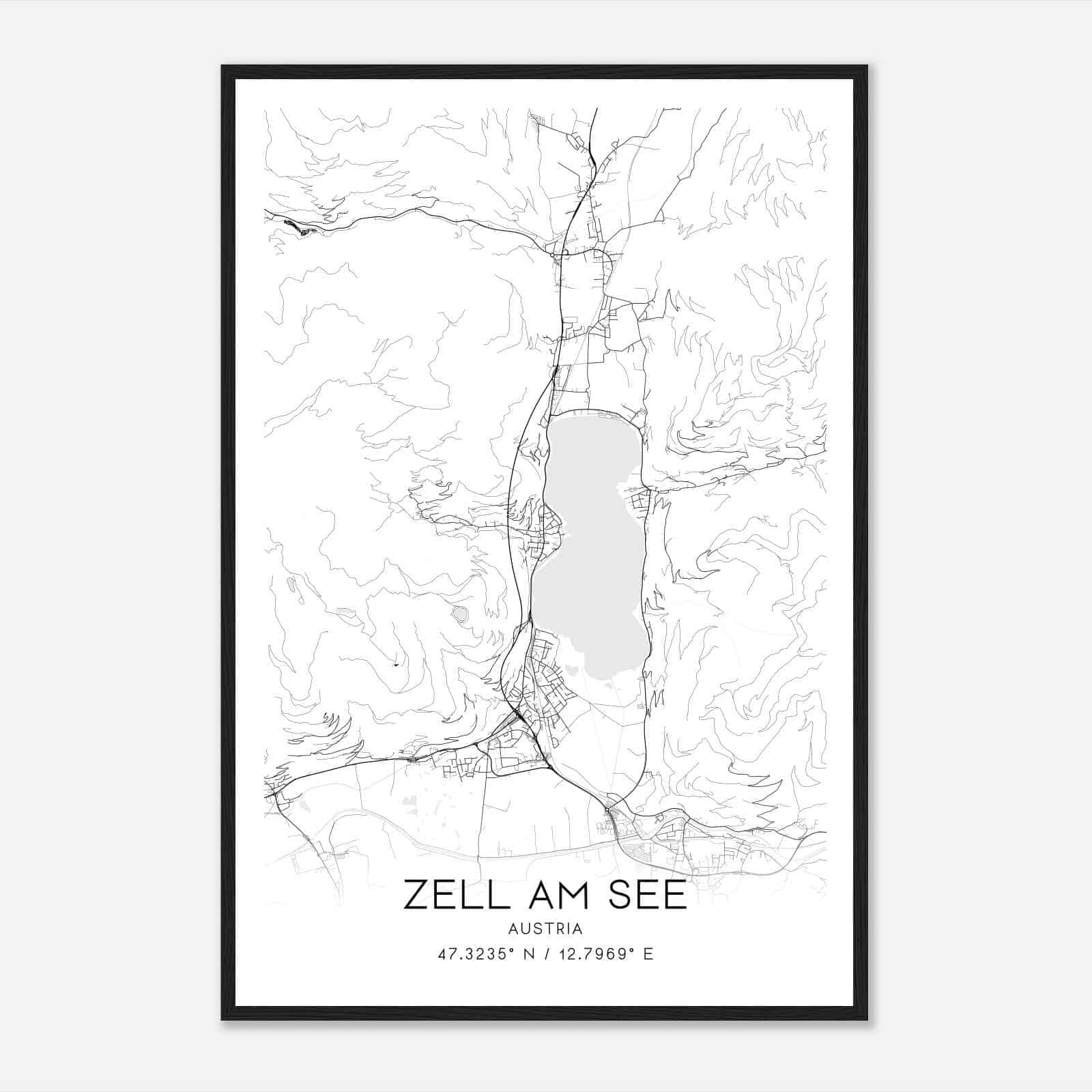 Zell am See Austria Map Poster, Zell am See City Road Wall Art Print