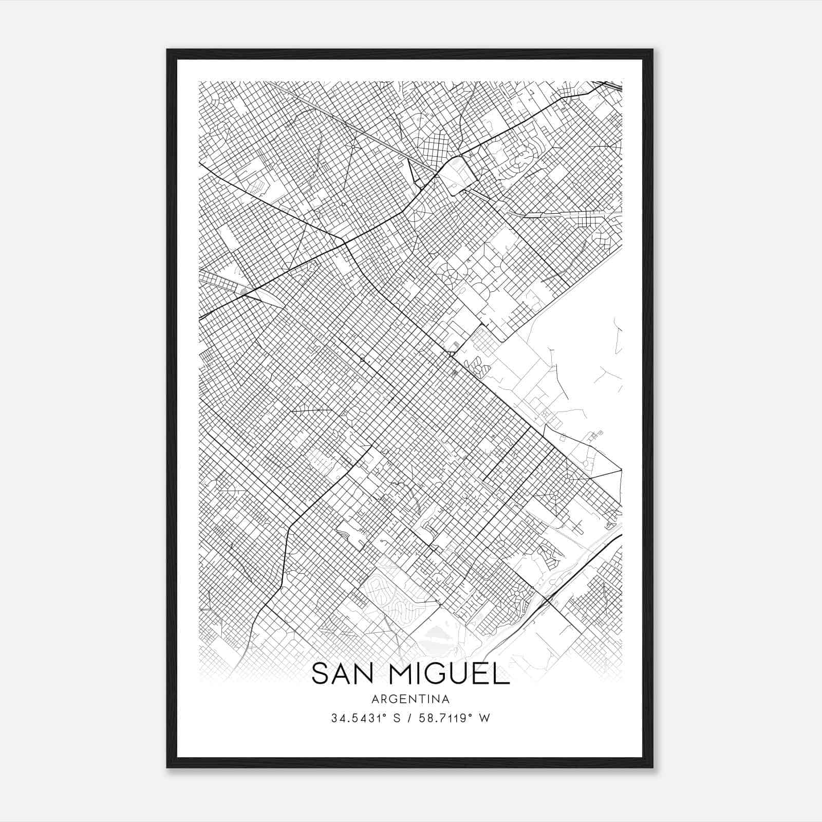 San Miguel Argentina Map Poster, San Miguel City Road Wall Art Print