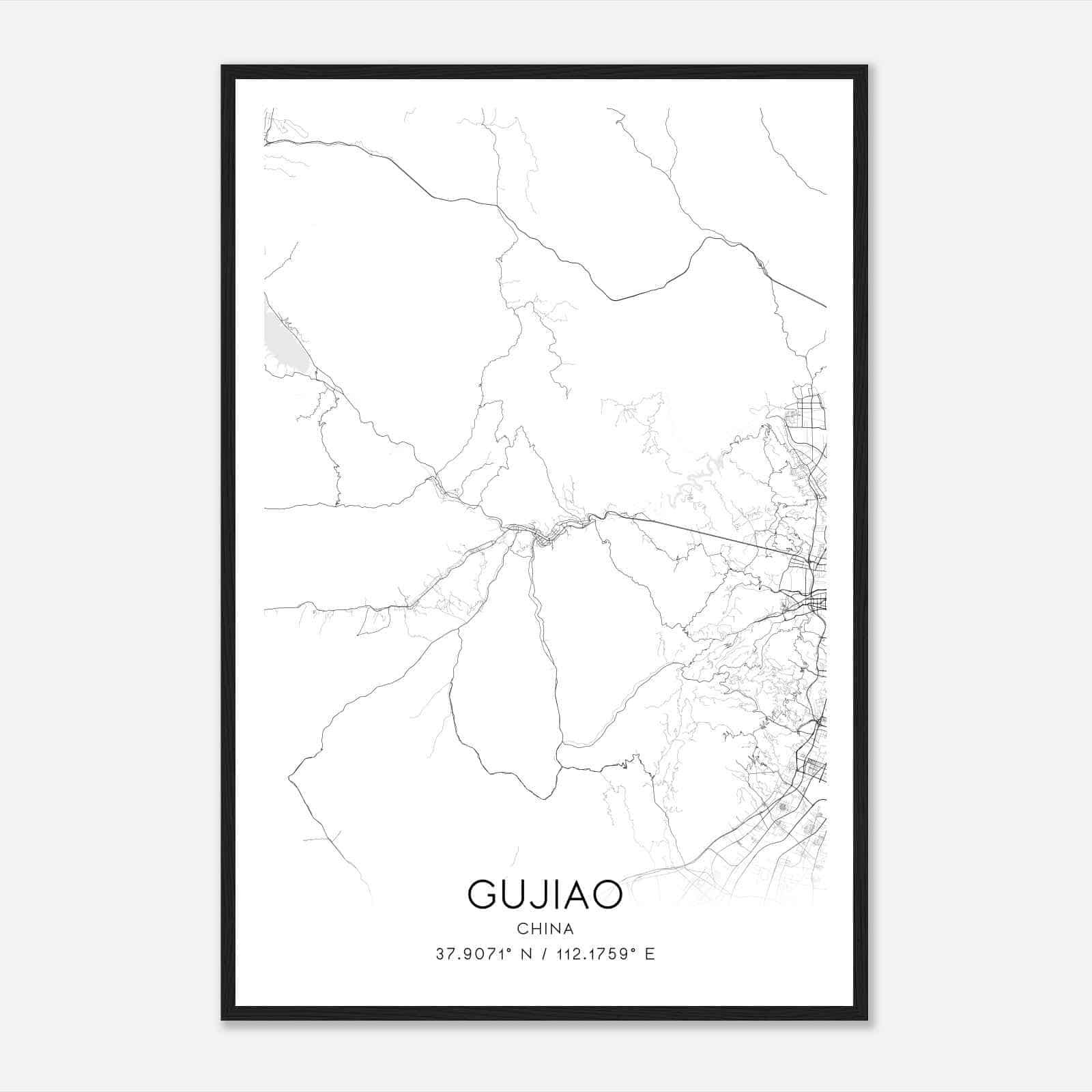 Gujiao China Map Poster, Gujiao City Road Wall Art Print