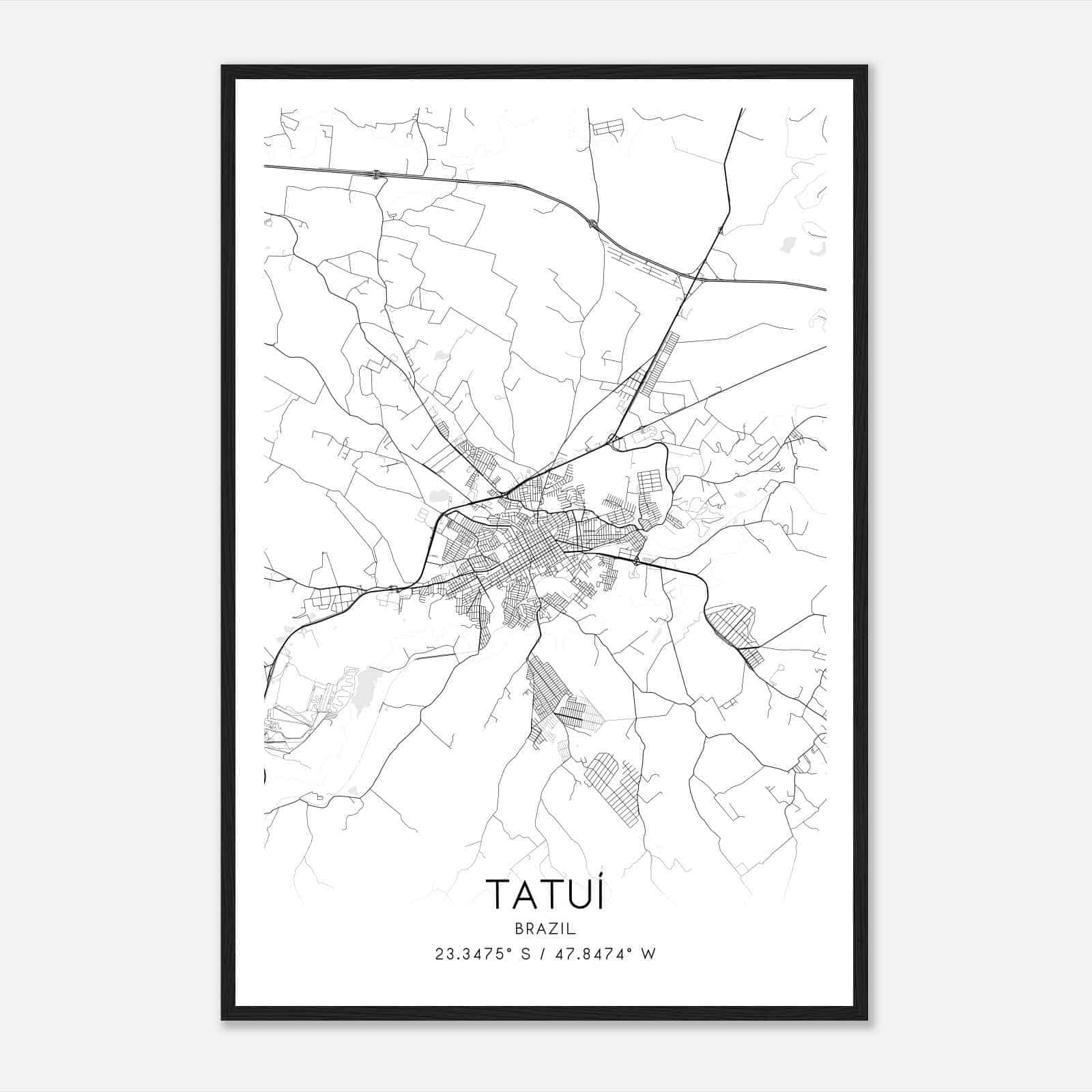Tatui Brazil Map Poster, Tatui City Road Wall Art Print