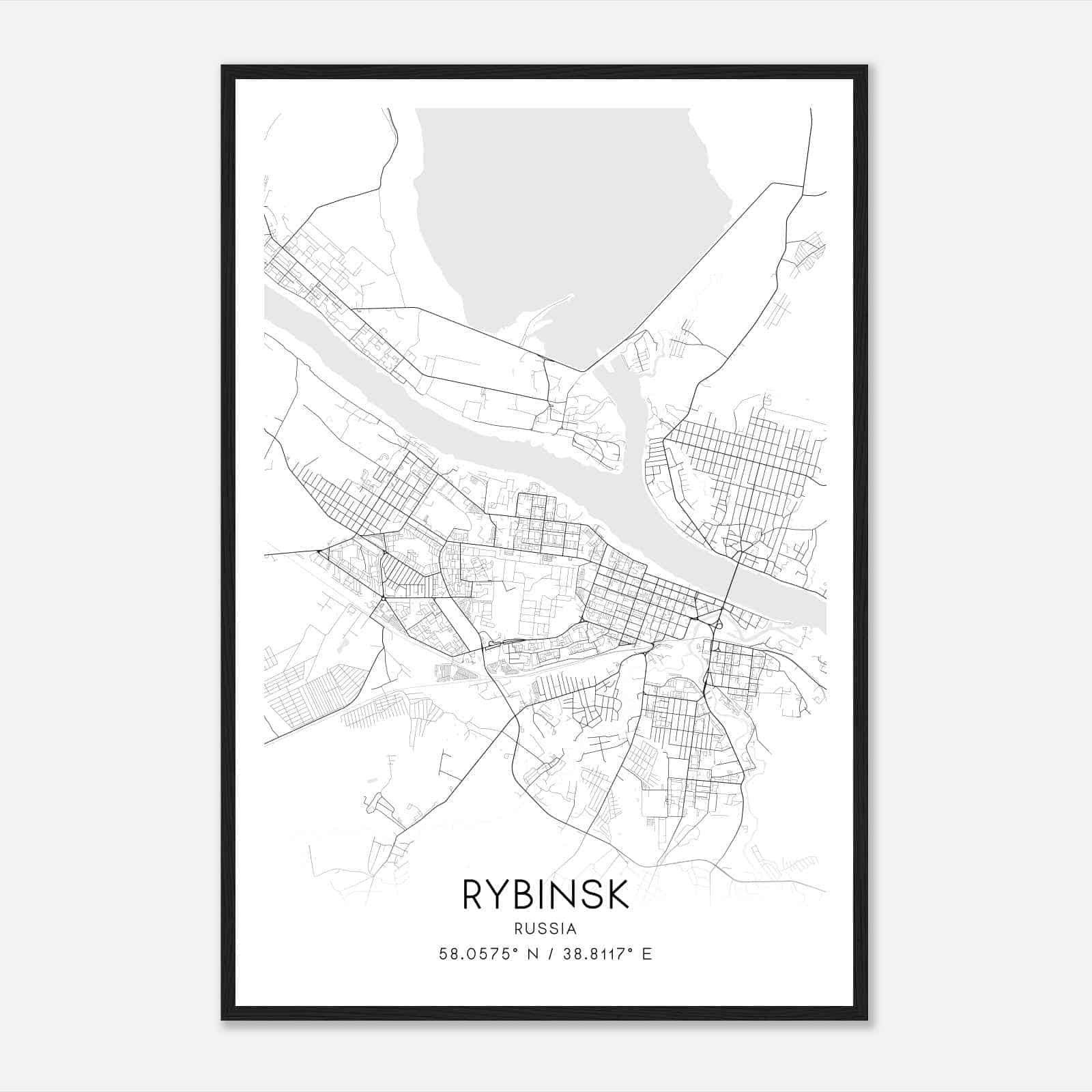 Rybinsk Russia Map Poster, Rybinsk City Road Wall Art Print