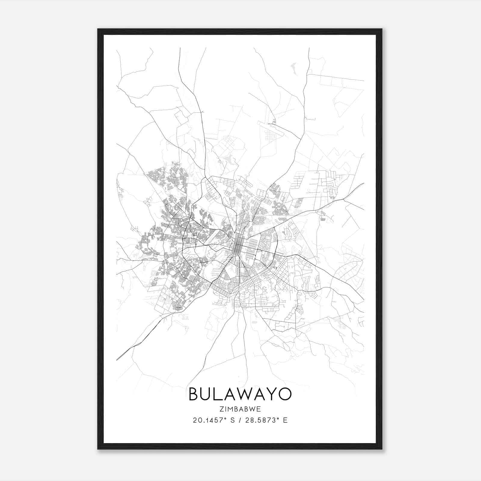 Bulawayo Zimbabwe Map Poster, Bulawayo City Road Wall Art Print