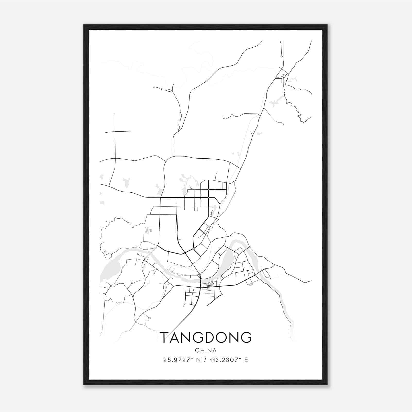 Tangdong China Map Poster, Tangdong City Road Wall Art Print