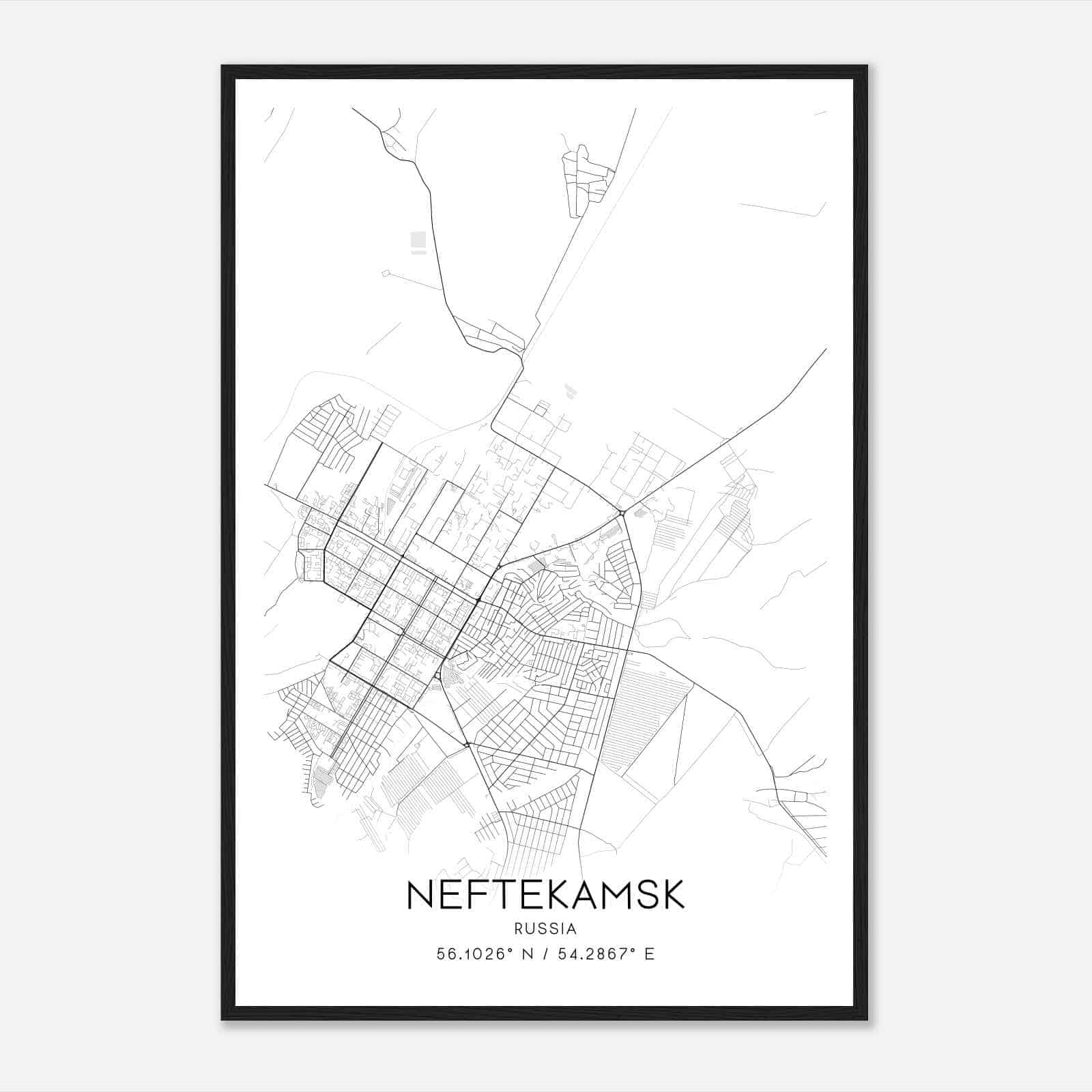 Neftekamsk Russia Map Poster, Neftekamsk City Road Wall Art Print