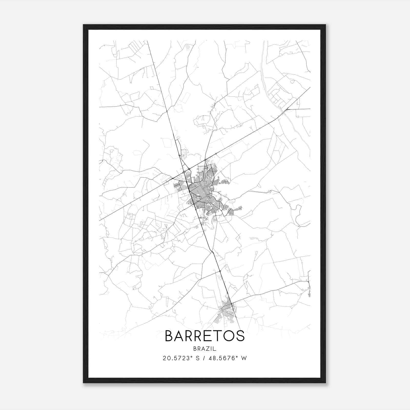 Barretos Brazil Map Poster, Barretos City Road Wall Art Print