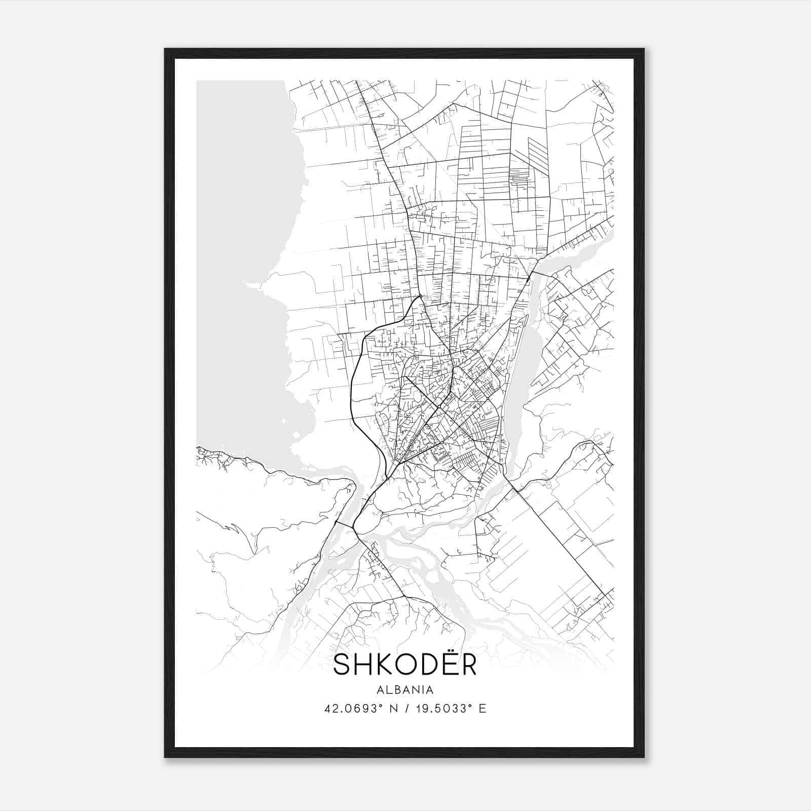 Shkoder Albania Map Poster, Shkoder City Road Wall Art Print