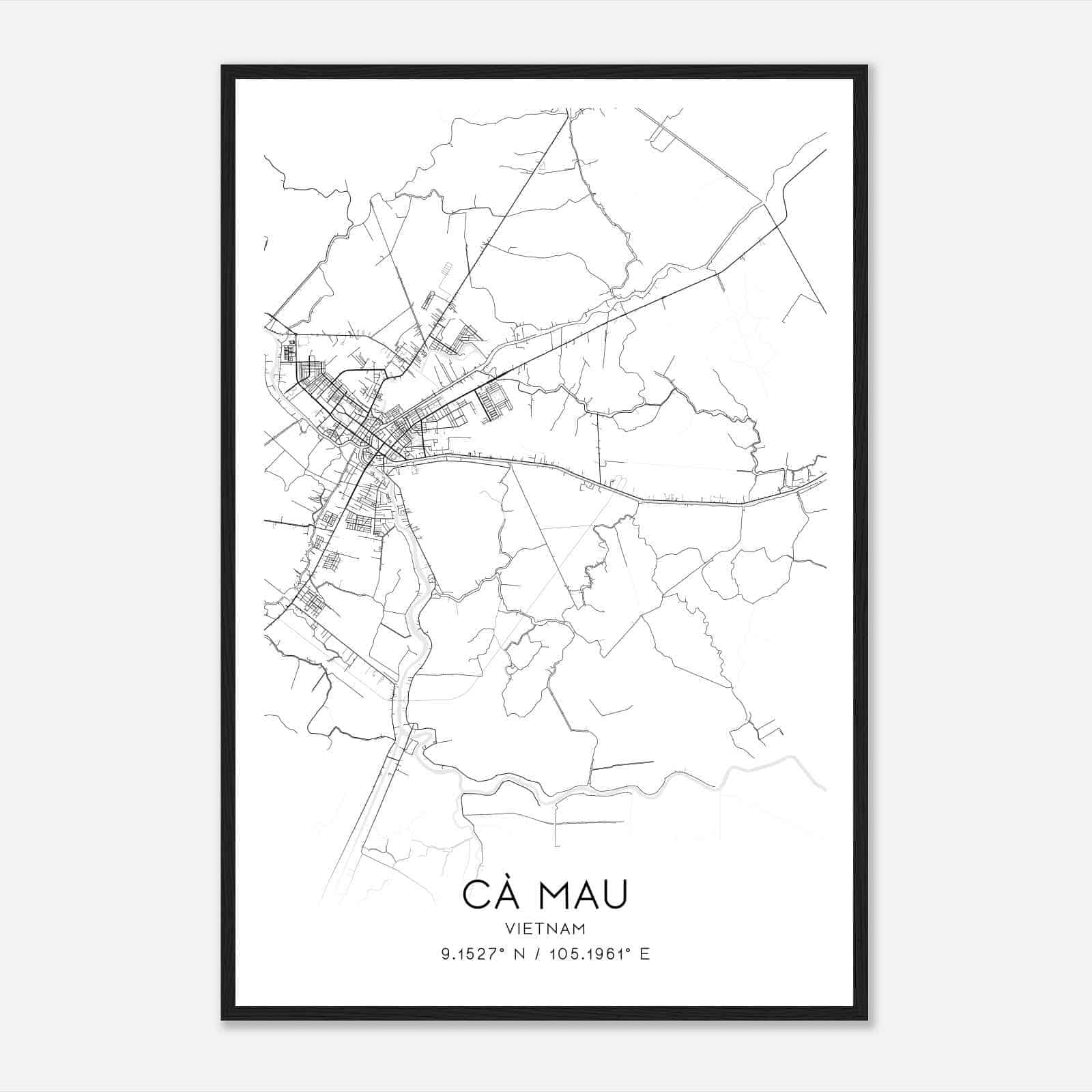 Ca Mau Vietnam Map Poster, Ca Mau City Road Wall Art Print