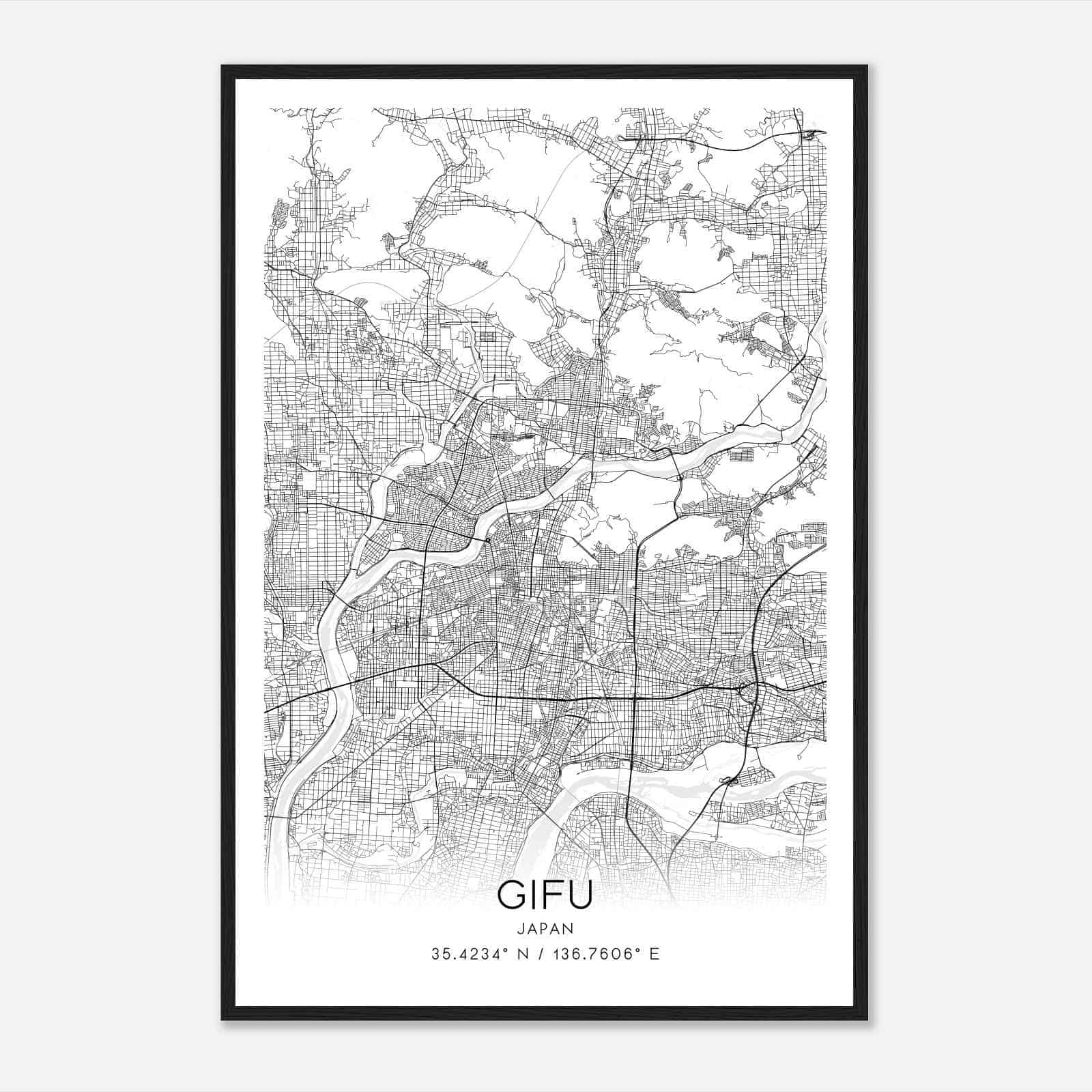 Gifu Japan Map Poster, Gifu City Road Wall Art Print