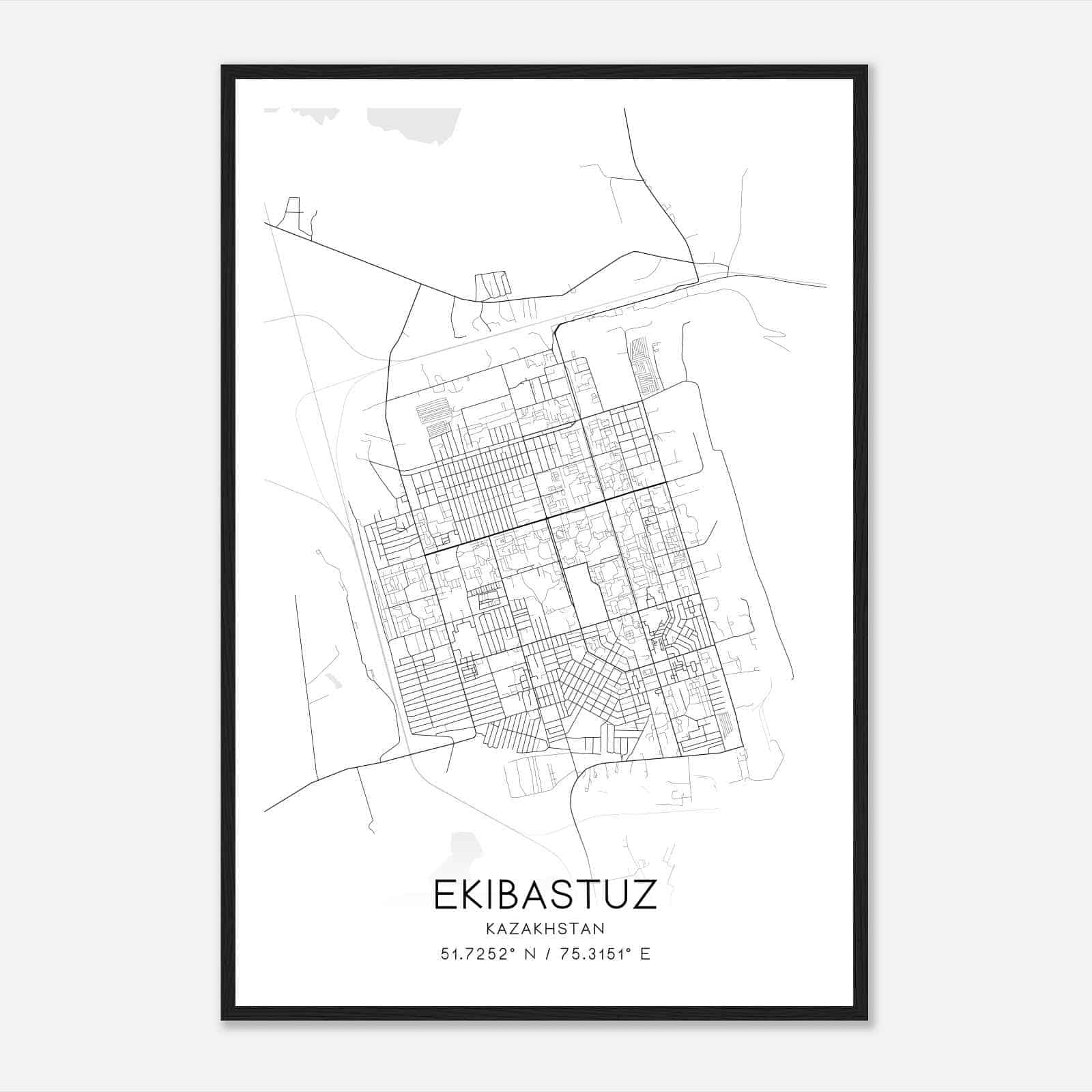 Ekibastuz Kazakhstan Map Poster, Ekibastuz City Road Wall Art Print