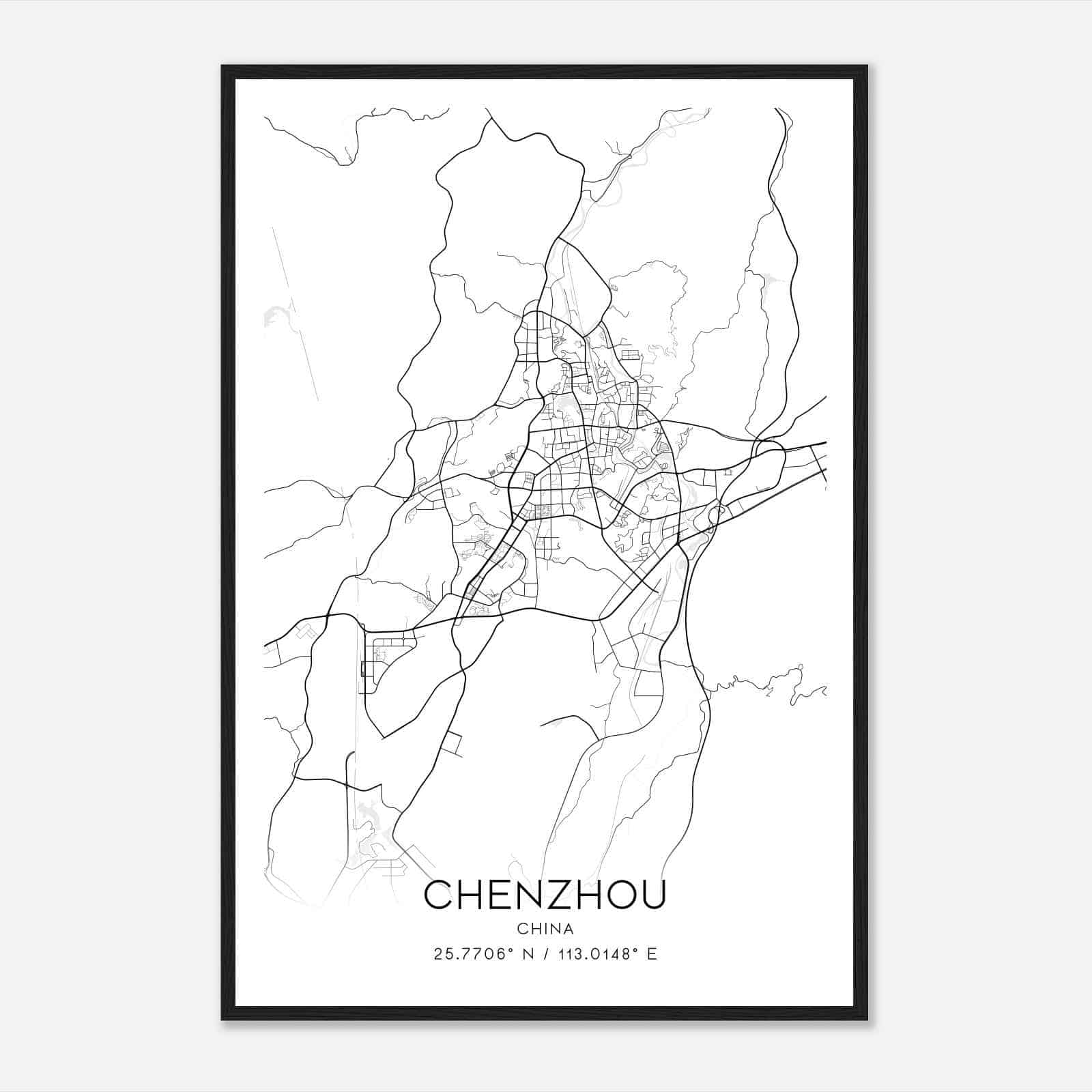 Chenzhou China Map Poster, Chenzhou City Road Wall Art Print
